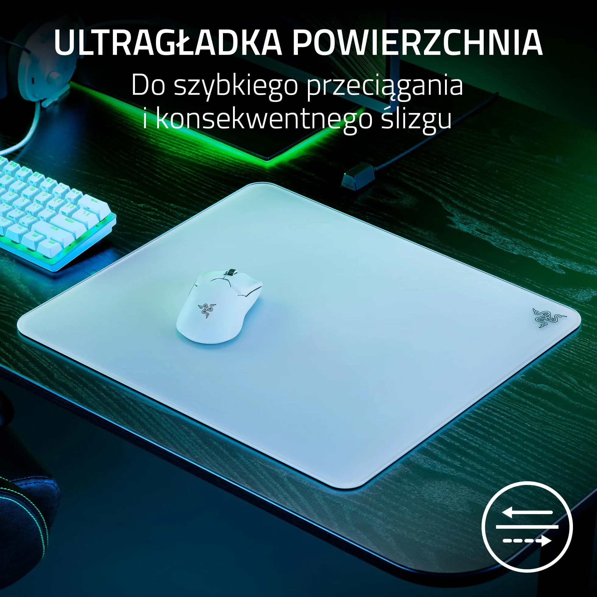 Razer Atlas - szklana podkładka pod mysz (szkło hartowane Premium, odporna na zabrudzenia i zadrapania, ciszsze ruchy myszy, antypoślizgowa podstawa gumowa) Biały