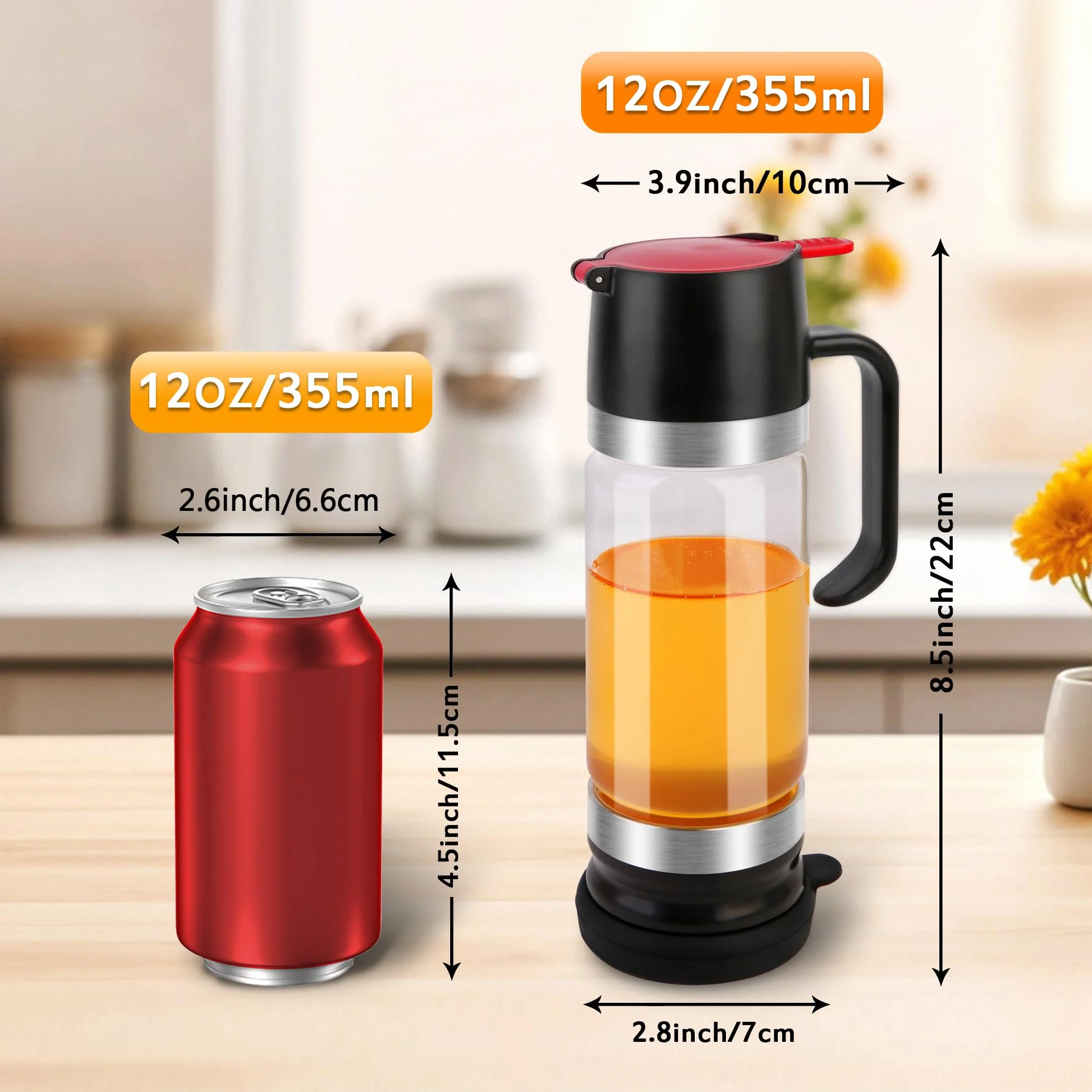 Szklany dozownik miodu 350 ml bez kapania silikonową podstawą czarny