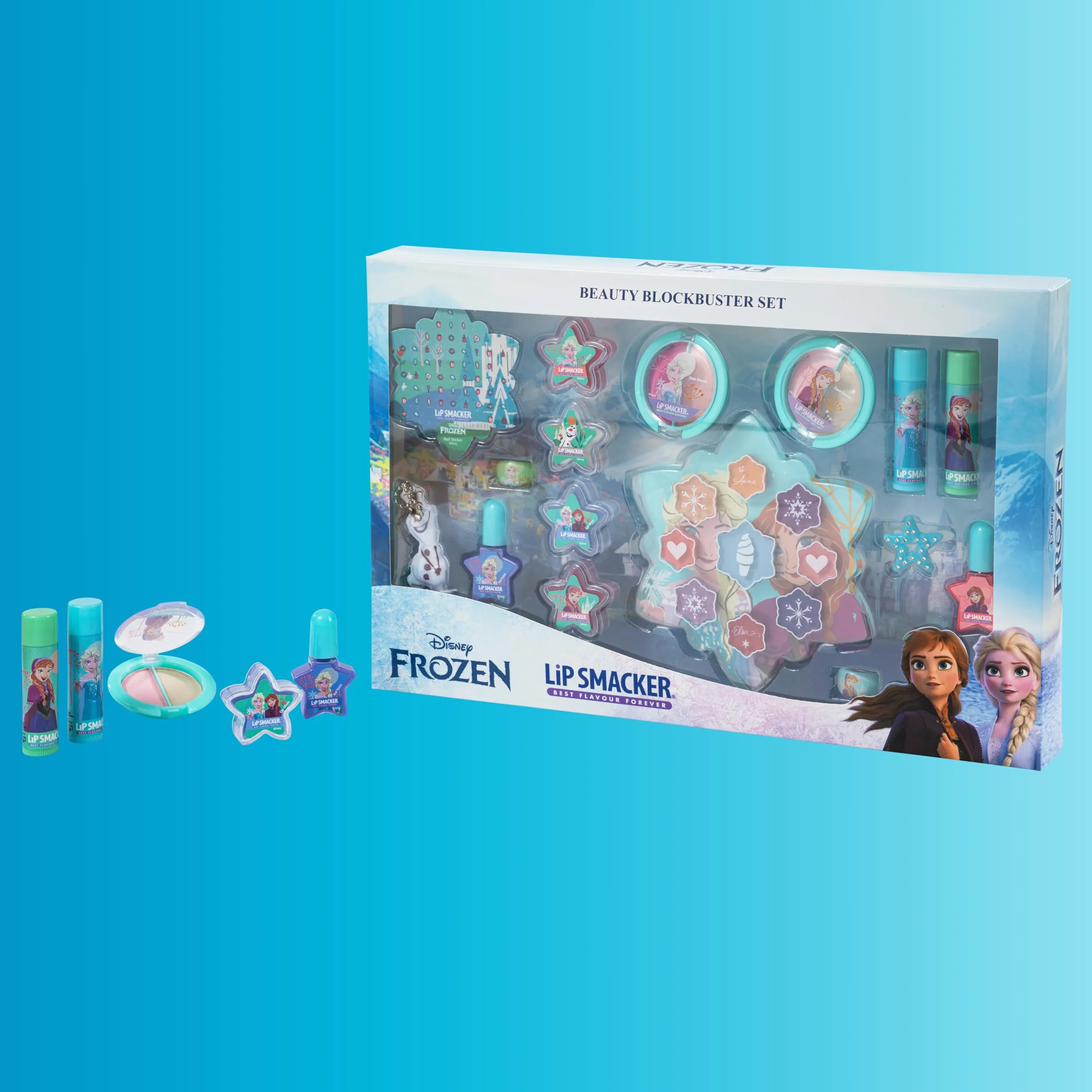 Lip Smacker Frozen Blockbuster zestaw do makijażu z balsamem do ust i błyszczykiem, kremami i lakierem do paznokci dla idealnego wyglądu księżniczki, w zestawie akcesoria