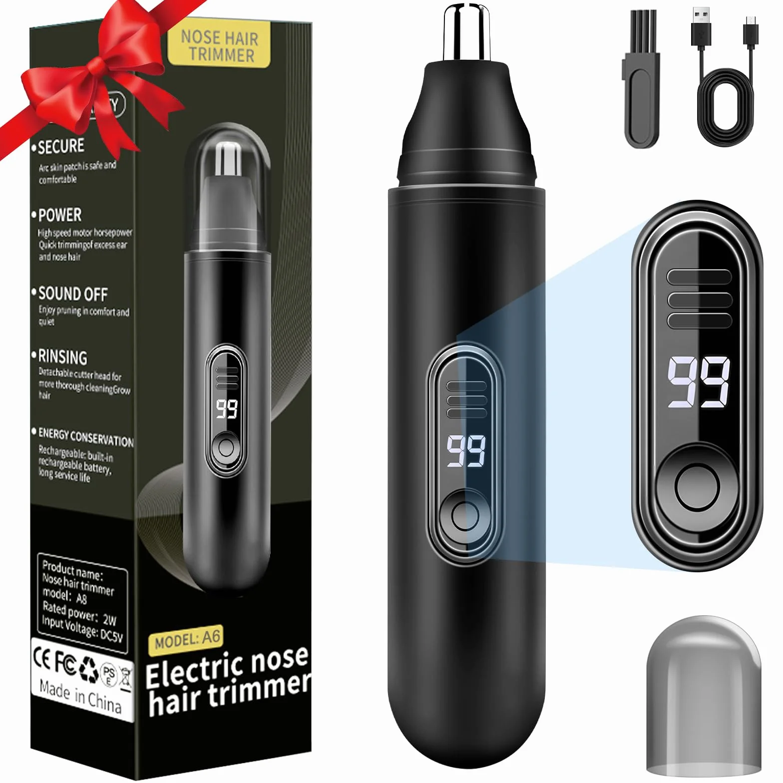 Trymer do włosów w nosie i uszach, akumulatorowa maszynka do strzyżenia włosów w nosie z USB & LCD, depilator do nosa IPX7 usuwa włosy z nosa i uszu, trymer do włosów w nosie dla mężczyzn i kobiet