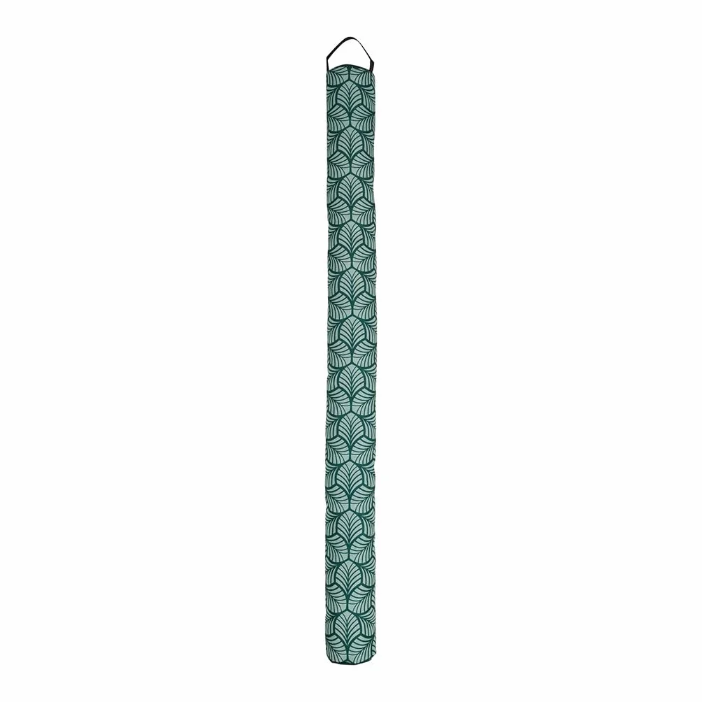 COGEX - Zaślepka na drzwi, poduszka dolna - Izolacyjna pętla - Średnica: 6,5 cm - Długość: 80 cm - Pokrywa: 100% poliester - Kolor: zielony wzór liści - Taśma samoprzylepna i dwustronna taśma