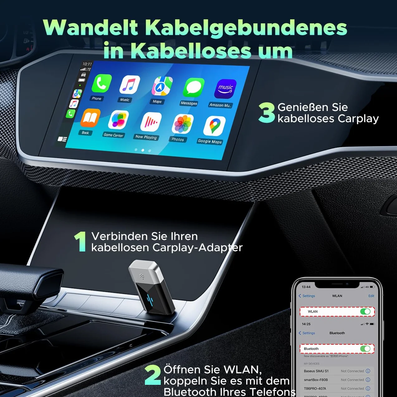 Lamto Carplay Adapter Android Auto 2 w 1 do CarPlay i Android Auto,Bezprzewodowy Klucz Sprzętowy CarPlay Konwertuje Połączenie Przewodowe na Bezprzewodowe, Plug&Play, Obsługuje iOS 10+ i Android 11+