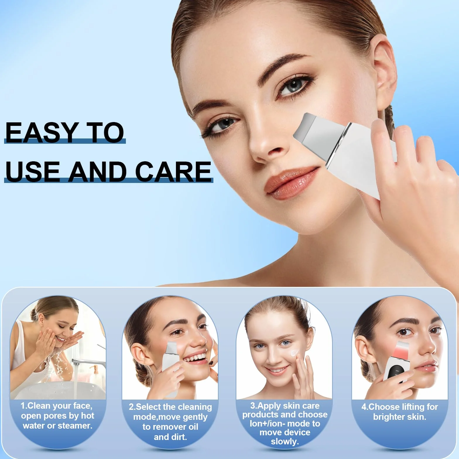 LURICO Skin Scrubber ultradźwiękowe urządzenie do peelingu ultradźwiękowego z 5 trybami pracy i czerwonym światłem, niebieskie światło, oczyszczanie porów, usuwanie wągrów, ultradźwiękowe oczyszczanie