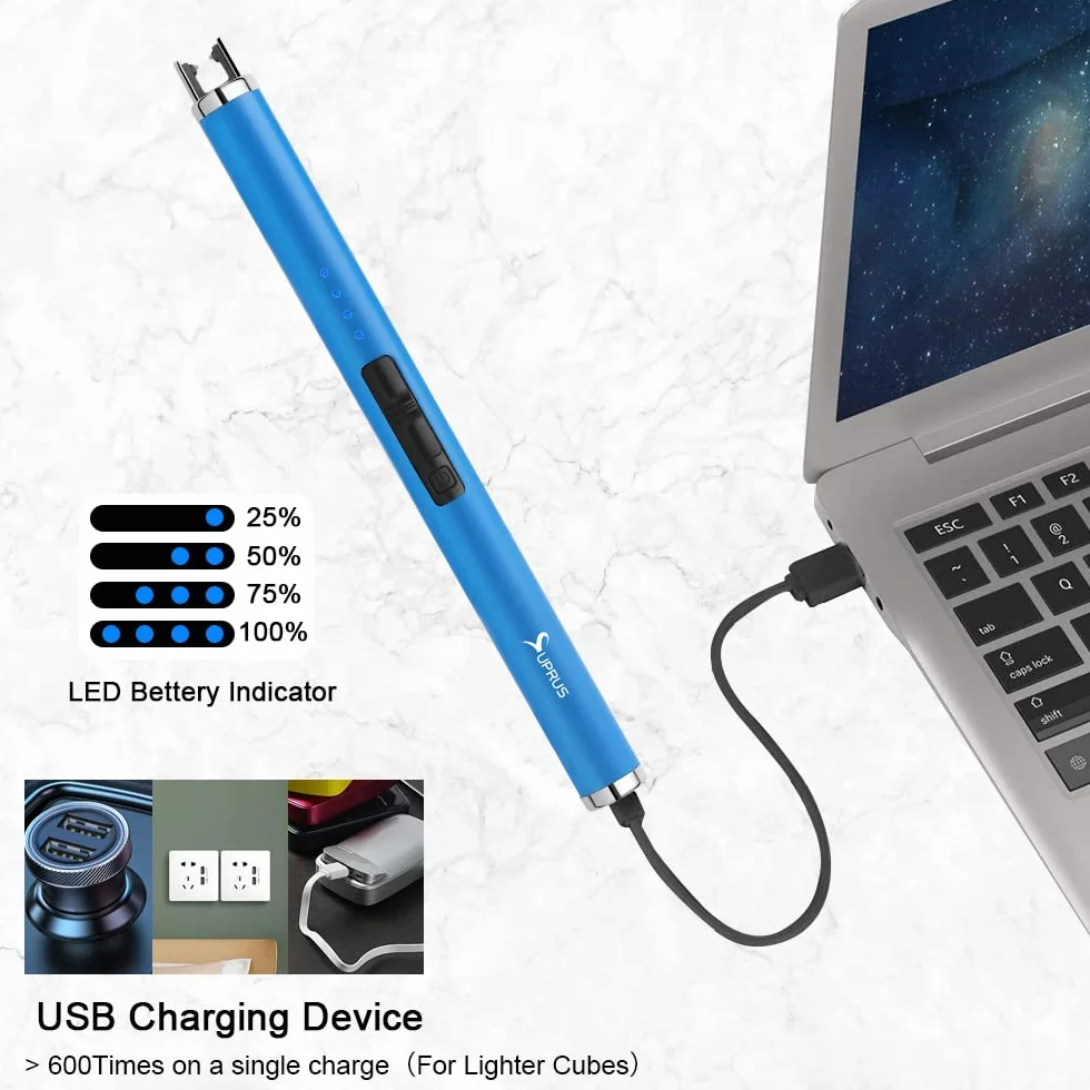 SUPRUS Zapalniczka plazmowa, elektroniczna, potrójne bezpieczeństwo, ładowanie przez USB, niebieska