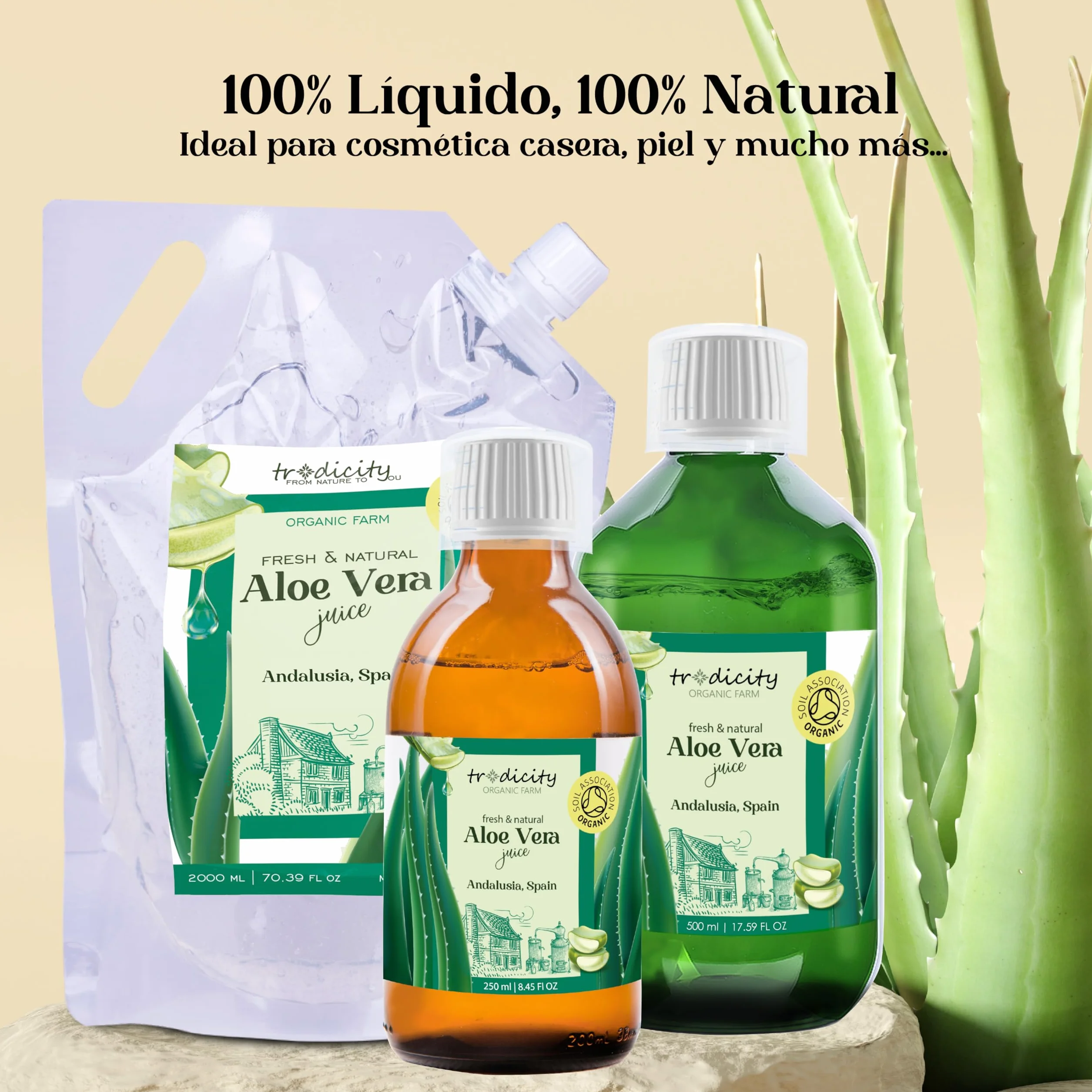 Koncentrat aloesu 99,9% organiczny, czysty i naturalny luch, 100% tłoczony na zimno, tłoczony na zimno z ekologicznej rośliny aloesu, Hiszpania