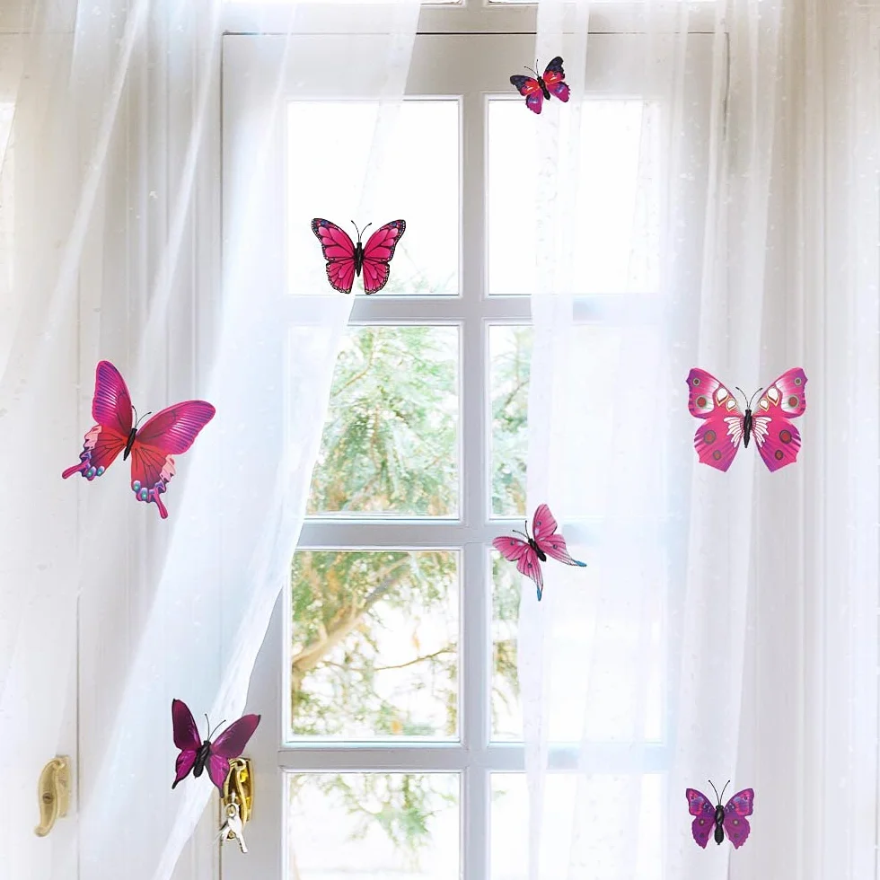 Naklejki ścienne 3D motyl 36 sztuk dekoracja fioletowe różowe czerwone