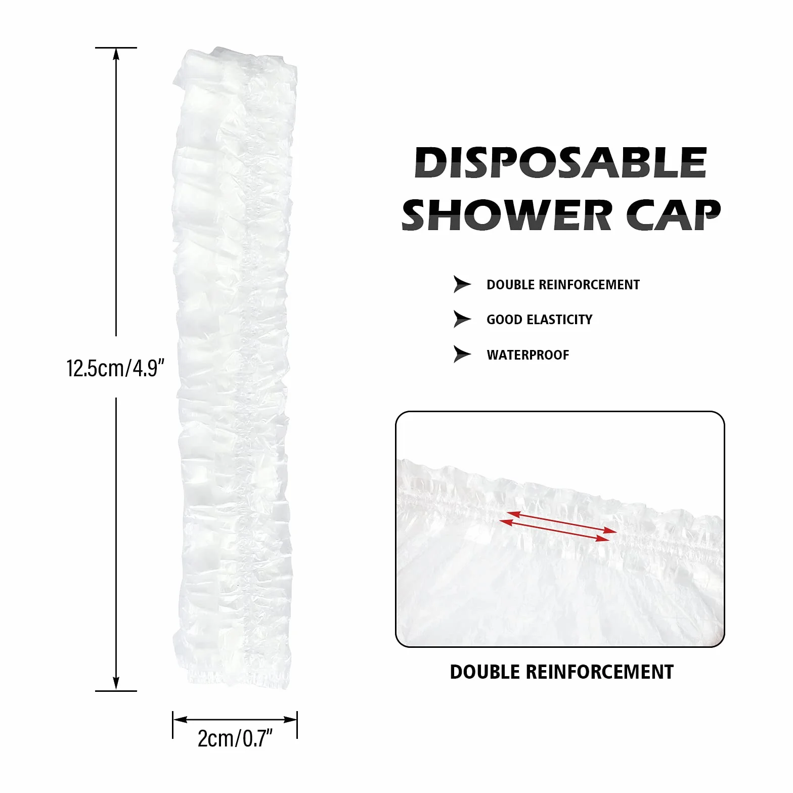 G2PLUS 100 szt. jednorazowych czepków prysznicowych - 44 cm plastikowy elastyczny czepek kąpielowy - wodoodporne czepki do włosów do użytku domowego, hotelu, spa i salonu fryzjerskiego