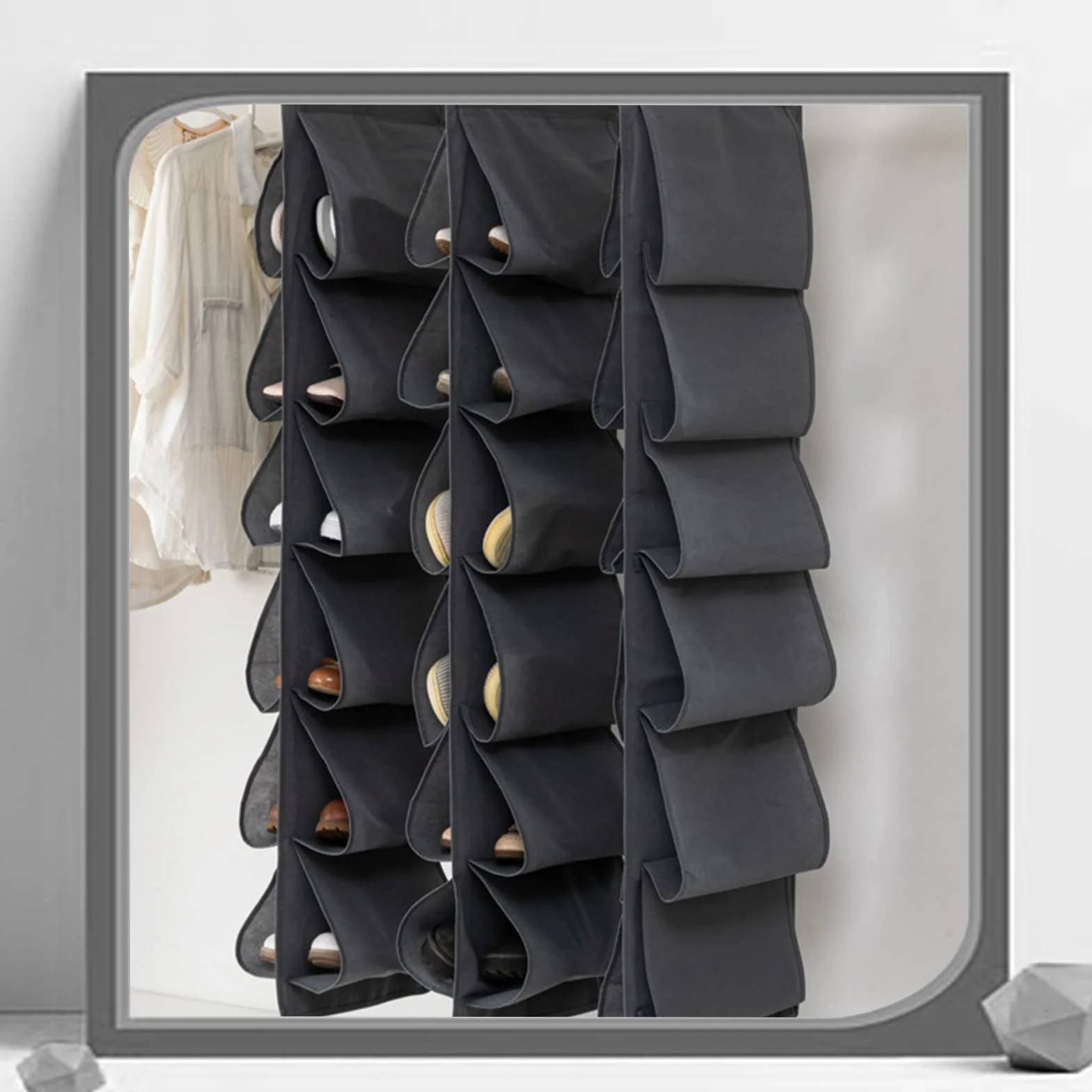 Wiszący organizer na buty 117x32 cm 12 kieszeni czarny