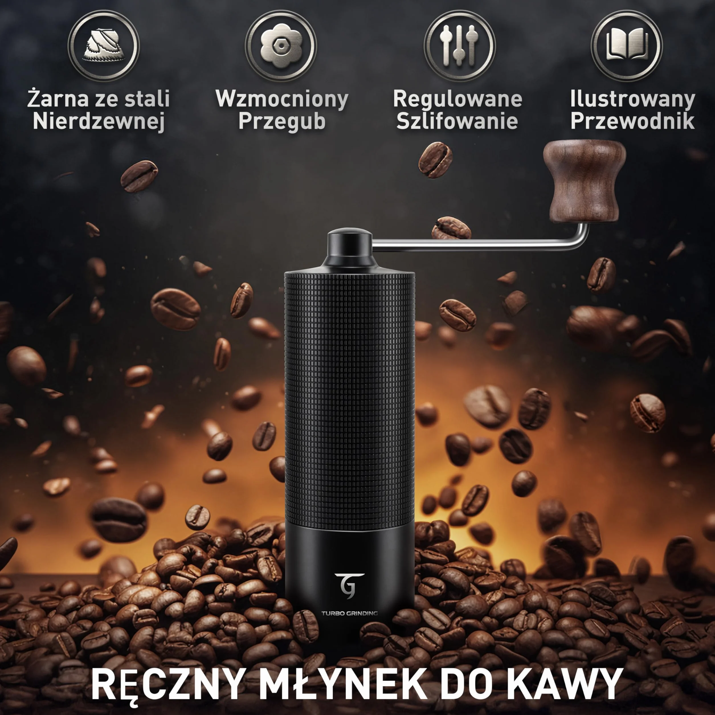 SUNYA Ręczny młynek do kawy ze stożkowym zadziorem ze stali nierdzewnej, regulowane ustawienia MCG-02 Czarny