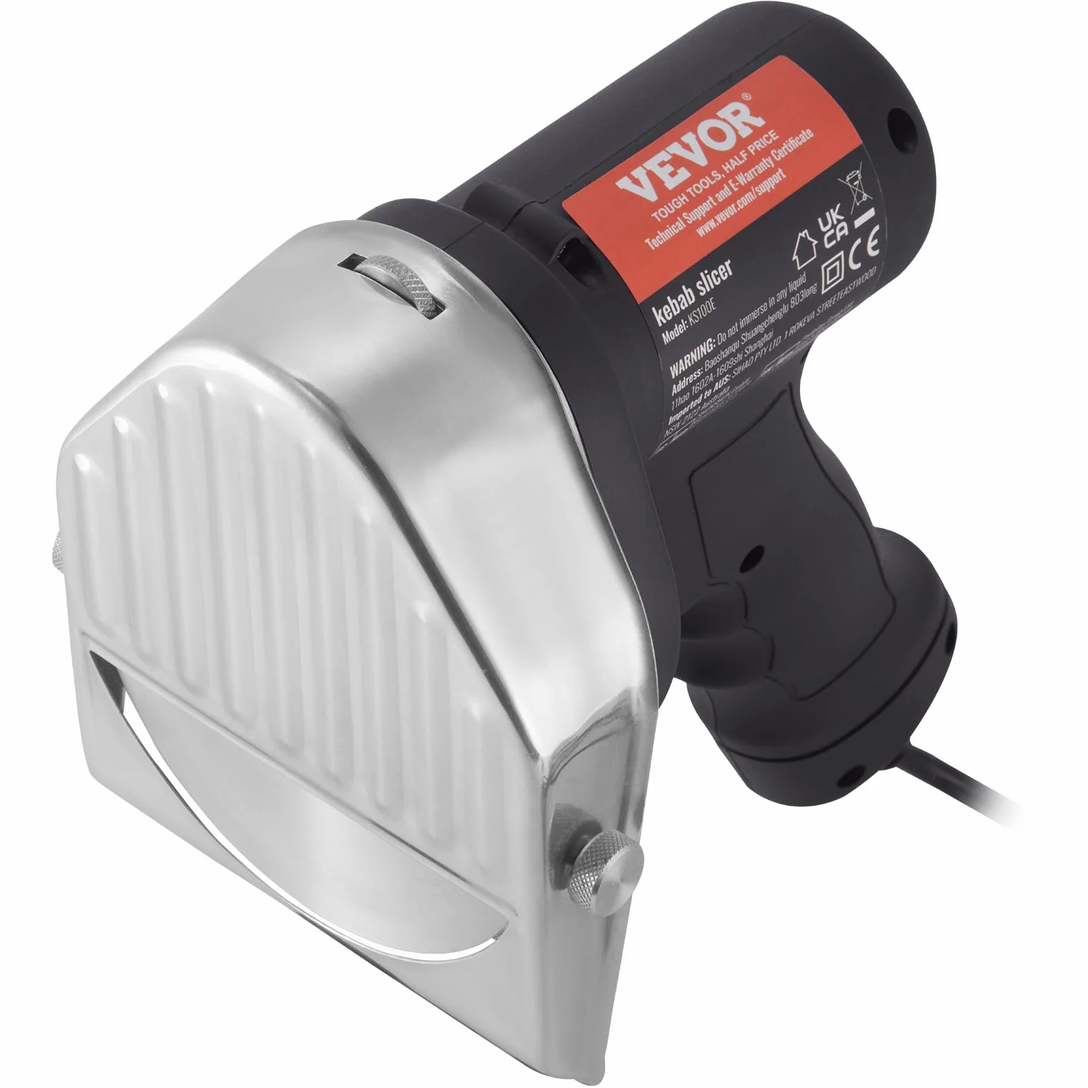 VEVOR Elektryczny nóż do kebabu 80 W, krajalnica do mięsa ze stali nierdzewnej, 2 ostrza 100 mm, regulowana grubość 0-8 mm