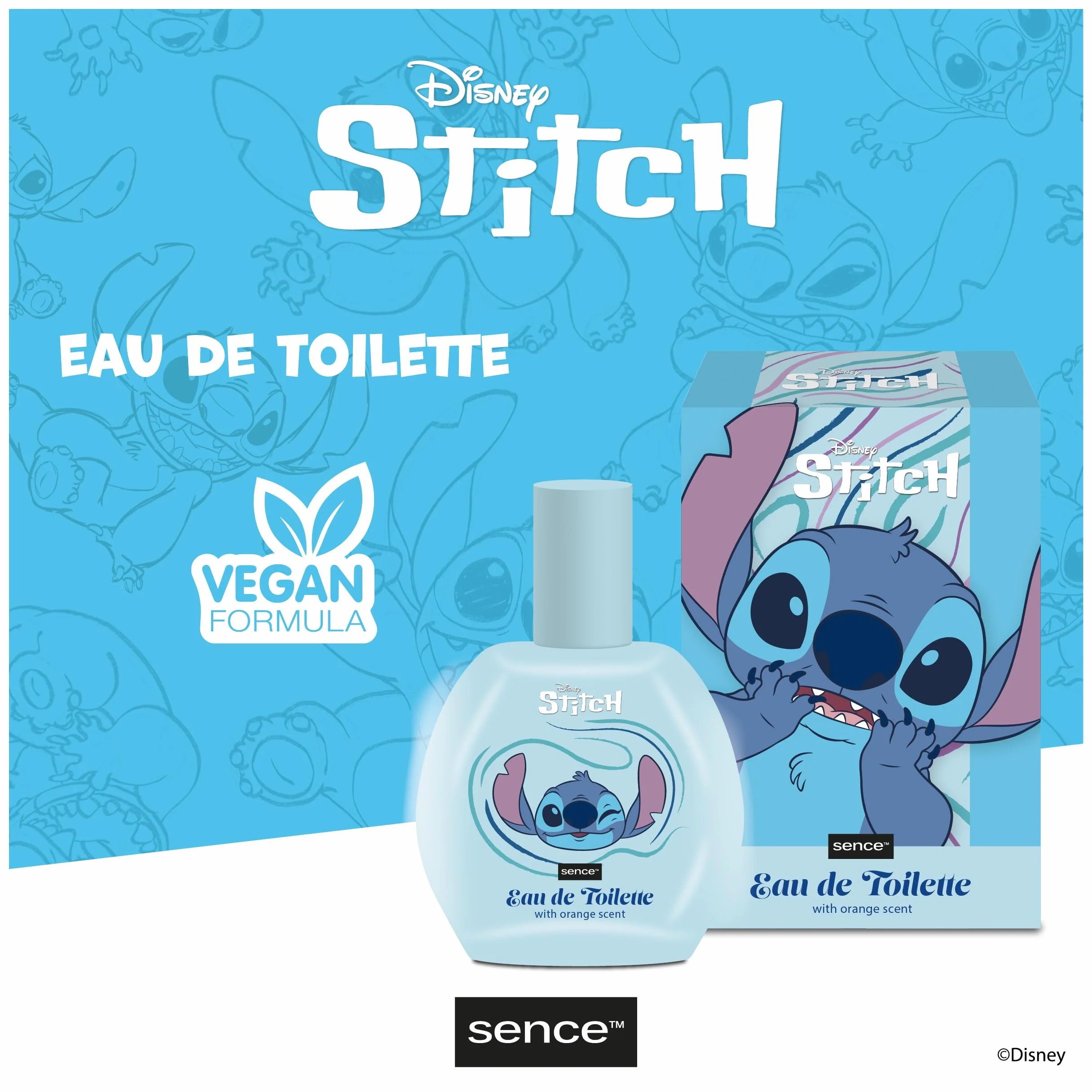 Disney Stitch & Angel Orange EDT, perfumy dla kobiet, dzieci, nastolatków i dziewcząt, Sence Vegan Beauty Eau de Toilette, perfumy dla dzieci (1 x 100 ml)