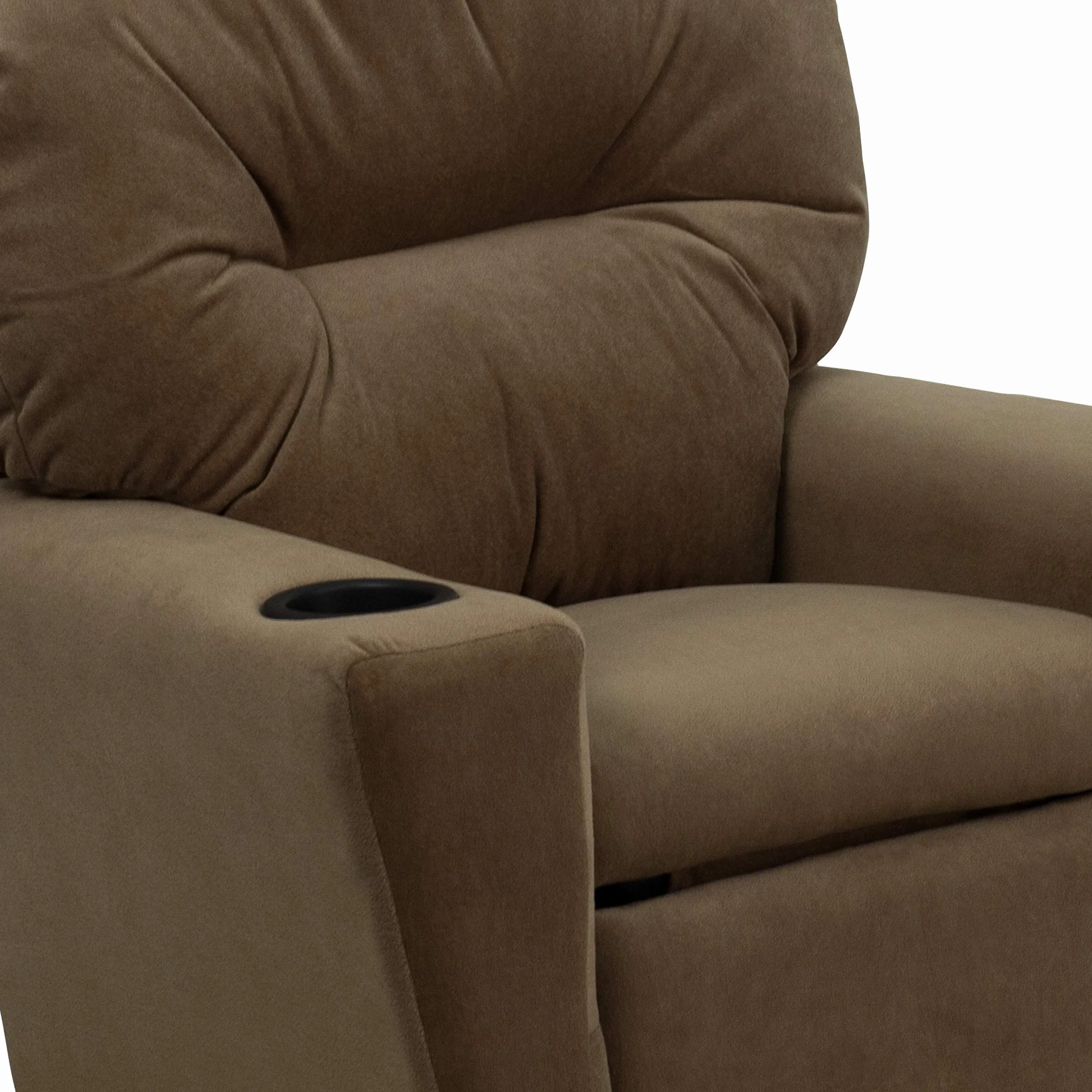 Flash Furniture Współczesny leżak z mikrofibry z uchwytem na kubki, drewno, brązowy, 66,04 x 53,34 x 53,34 cm