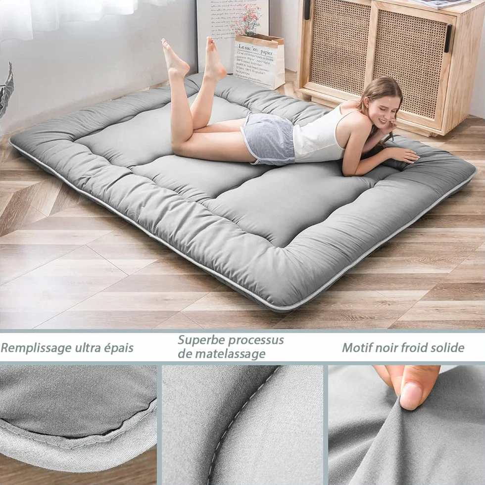 MAXYOYO Japoński materac podłogowy futon mata tatami składany zwijany rozmiar podwójny szary