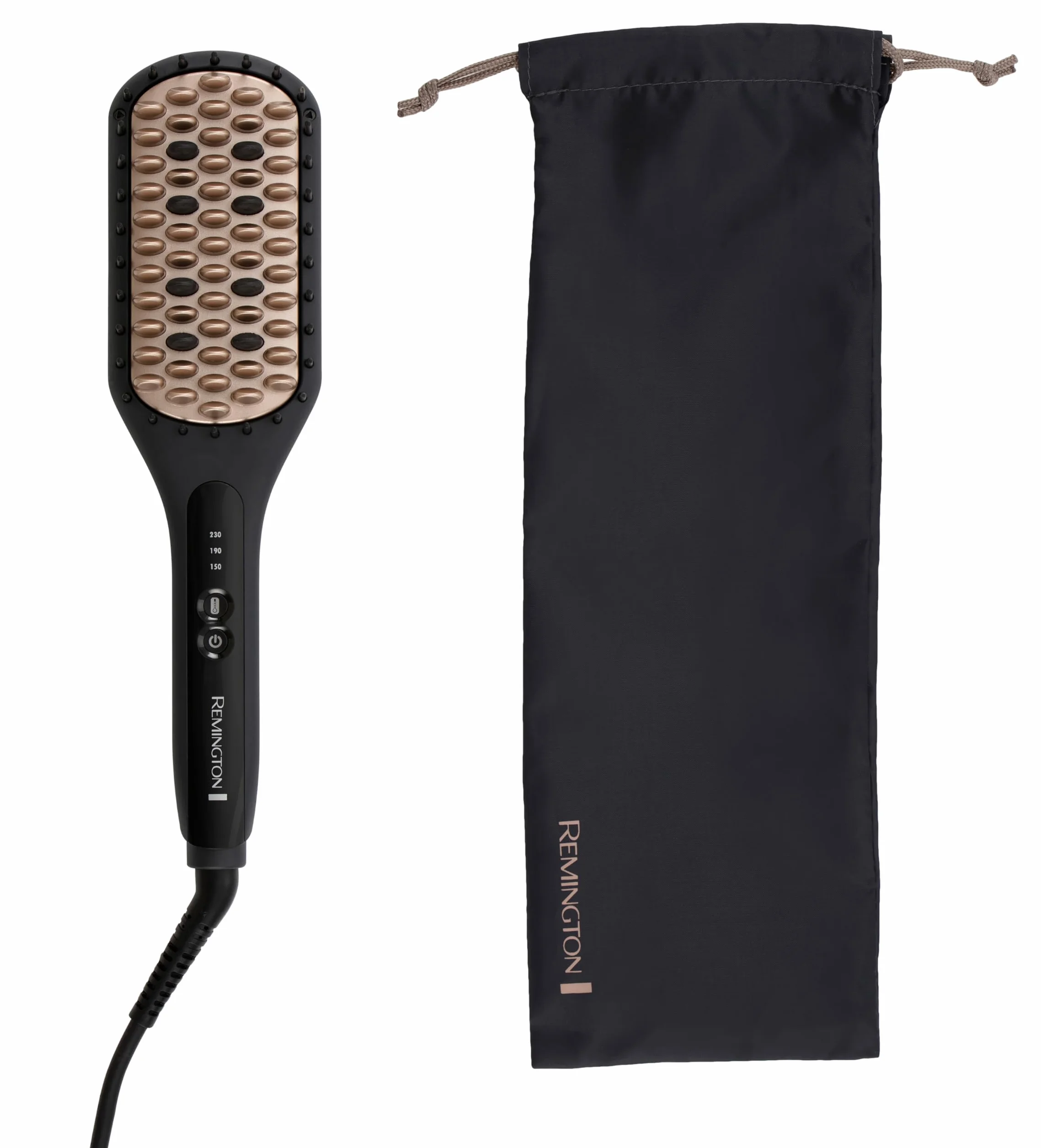 Remington szczotka prostująca z jonizacją, ceramiczne włosie z powłoką antystatyczną, 3 ust. temperatury, szybkie nagrzewanie, przewód 1.8m, etui, szara/brązowa, Straight Brush CB7400