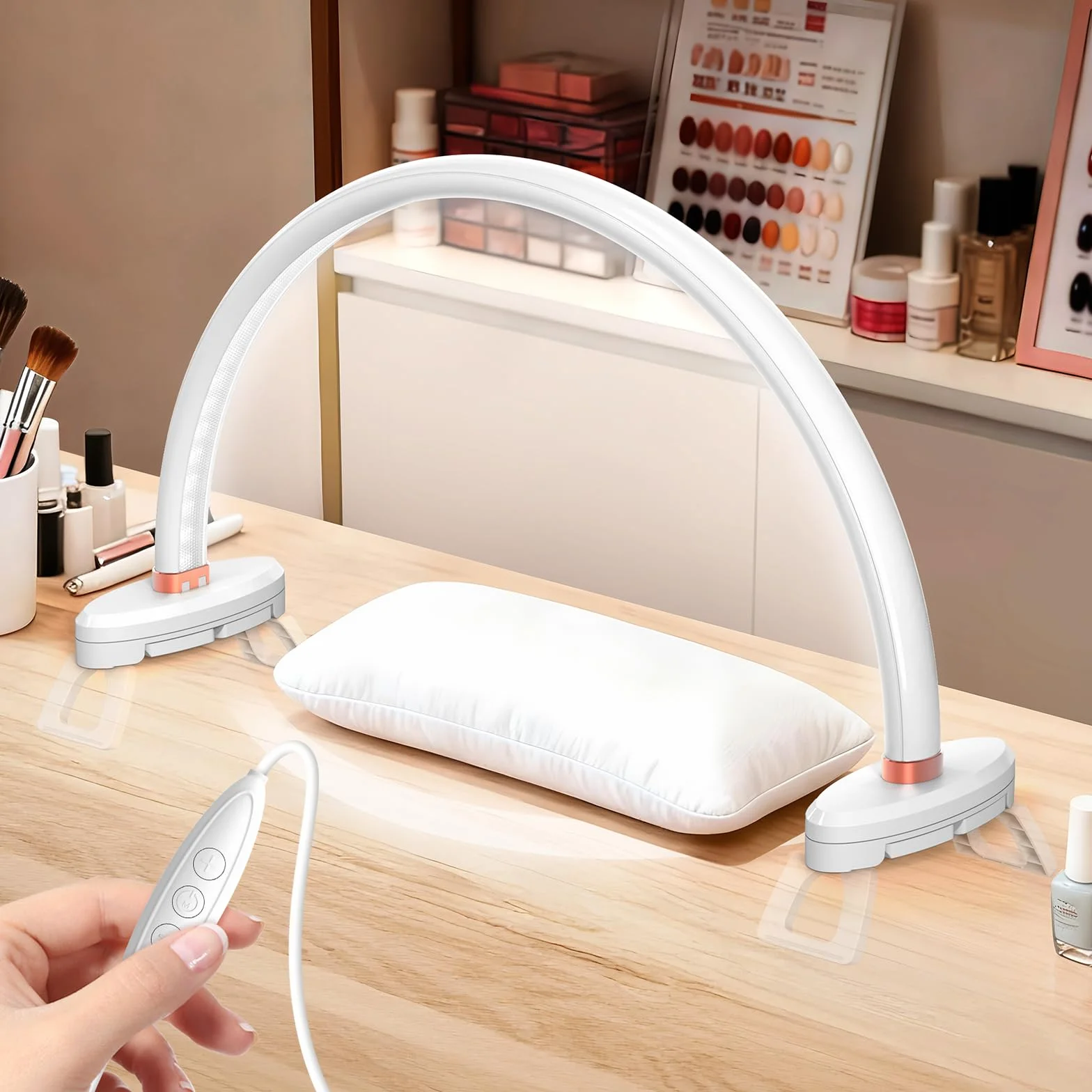 Lampa Pół Księżyca Pół Księżyca: 16" Salon Manicure Lampa półksiężycowa - Paznokciowa lampa protetystyczna bez migotania i bez cienia o jasności 3000-6500 k do manicure (biała)