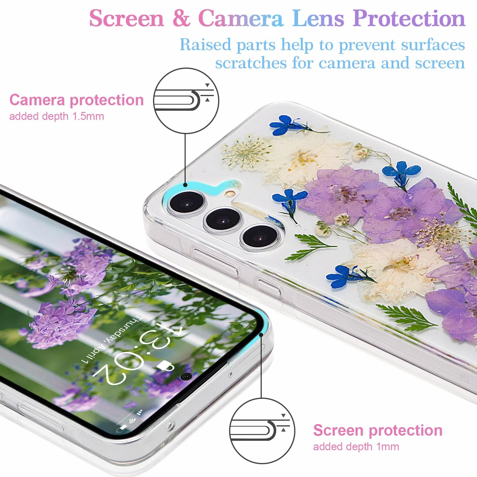 EYZUTAK Etui z suszonymi kwiatami do Samsung Galaxy A55 5G, miękkie, cienkie etui z TPU, przezroczyste, błyszczące, gwiazdy, brokatowe, silikonowe, żelowe, odporne na wstrząsy, kwiat, chroniące etui z