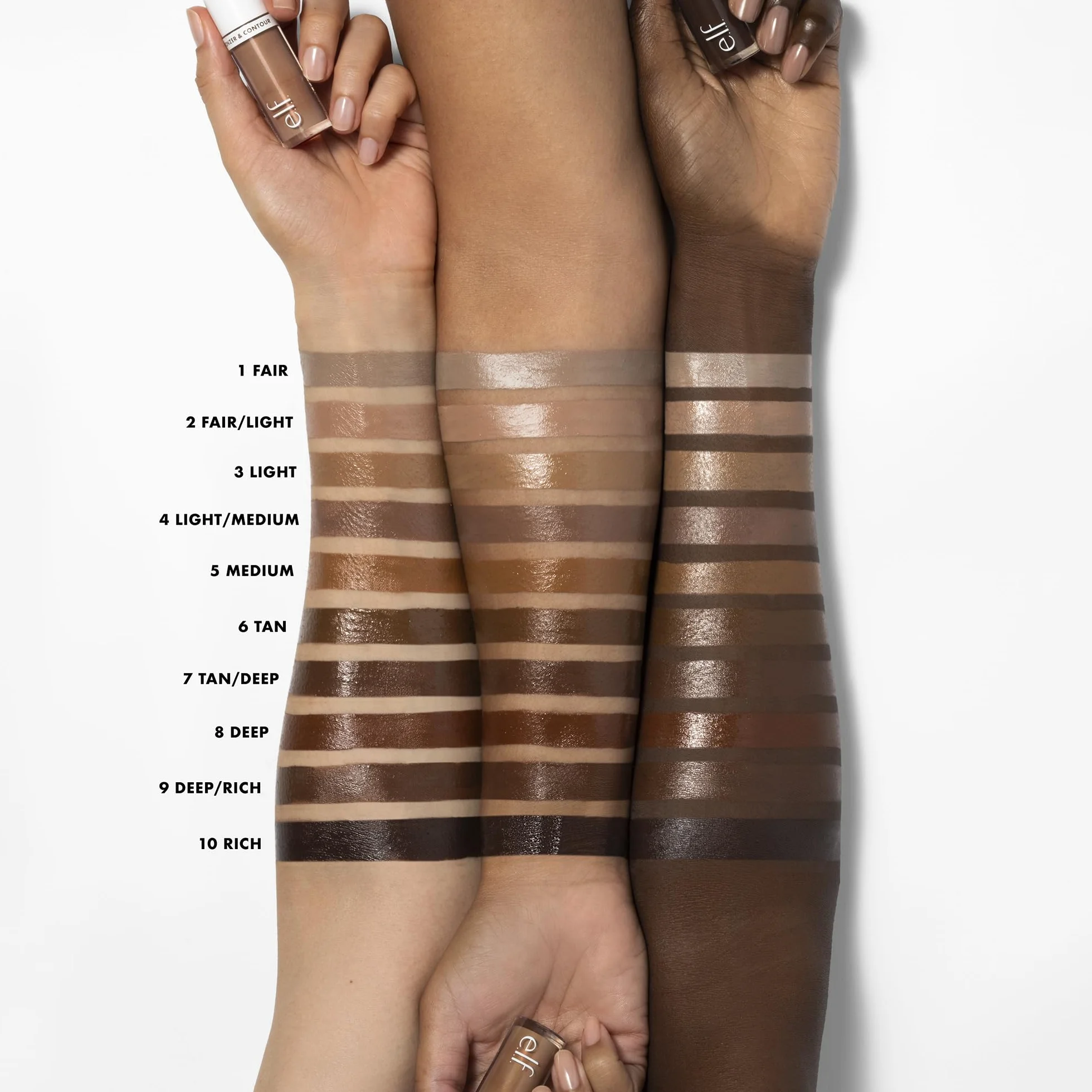 e.l.f. Camo Liquid bronzer i kontur, wysoko pigmentowany, naturalny blask, widoczna tekstura, długotrwały, zaokrąglony aplikator, wegański i nietestowany na zwierzętach, 2 Fair/Light