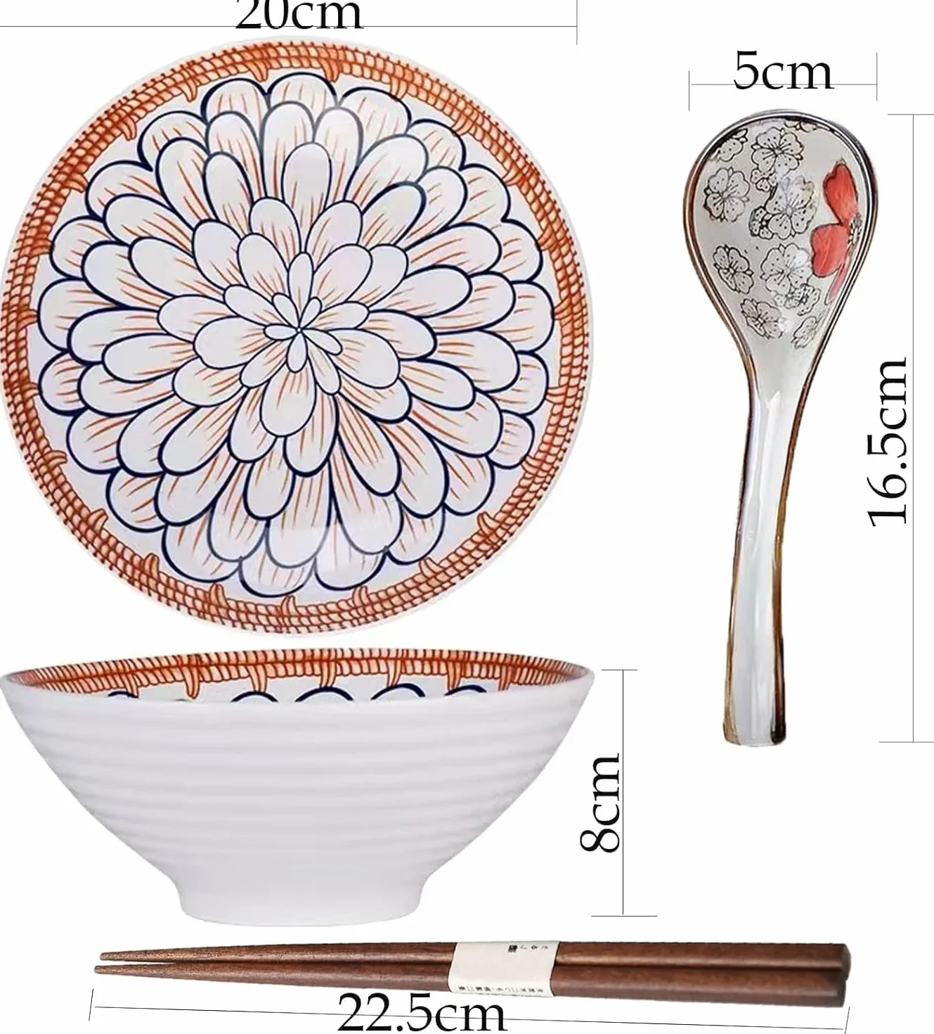 Porcelanowa Miska Japońska Do Ramenu z Łyżką i Pałeczkami Zestaw 2 szt