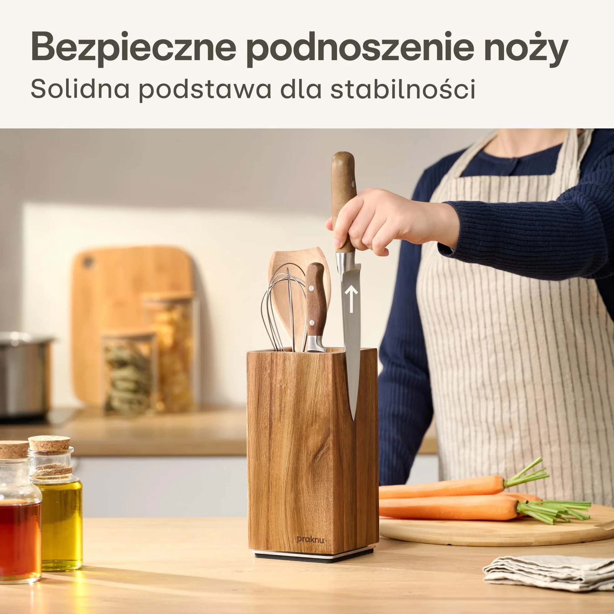Praknu Magnetyczny Blok na Noże 360° Obrotowy Drewno Akacjowe FSC Silny Magnes Antypoślizgowy