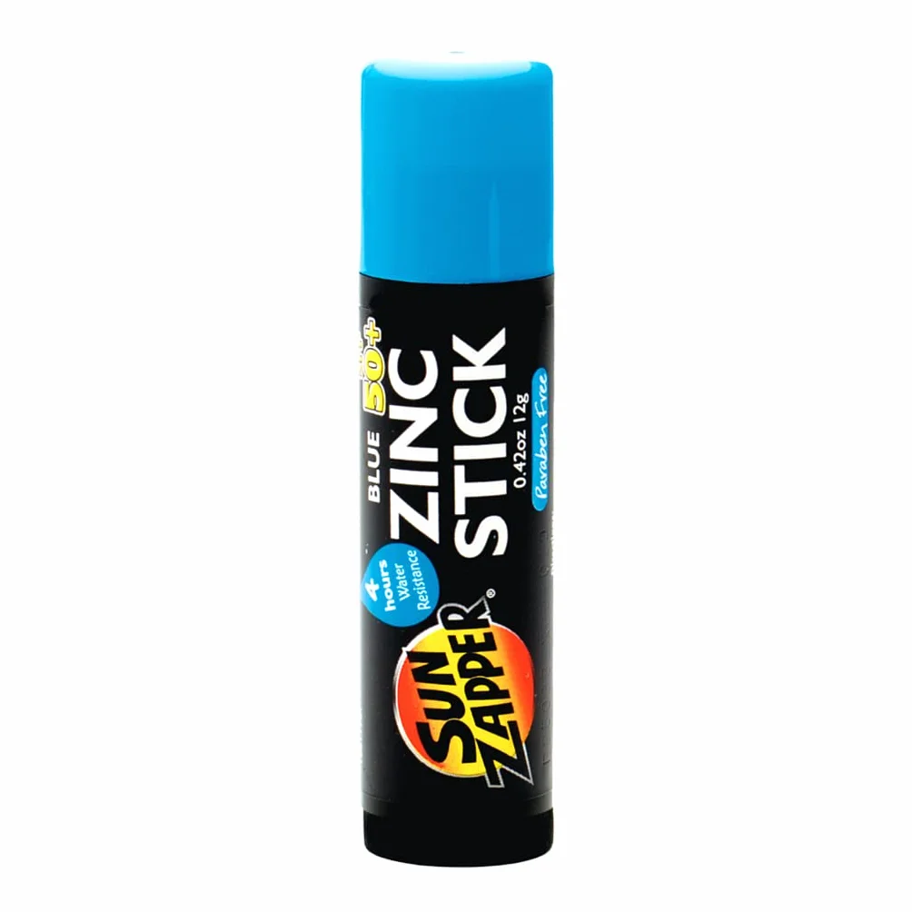 Sun Zapper Kij przeciwsłoneczny z tlenkiem cynku – niebieski SPF 50+ – wodoodporny filtr przeciwsłoneczny o szerokim spektrum działania do twarzy – 12 g – odpowiedni dla dorosłych i dzieci