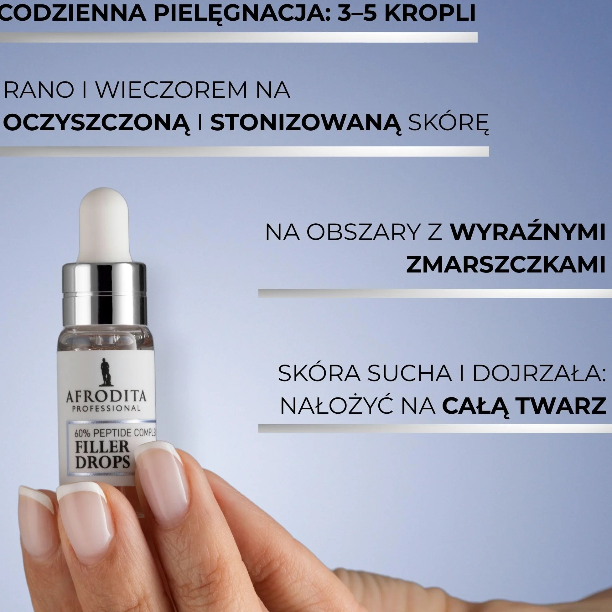 Afrodita Professional 60% Peptid Filler Drops serum do twarzy – przeciwzmarszczkowe serum hialuronowe dla kobiet – ujędrniające serum nawilżające 5 ml