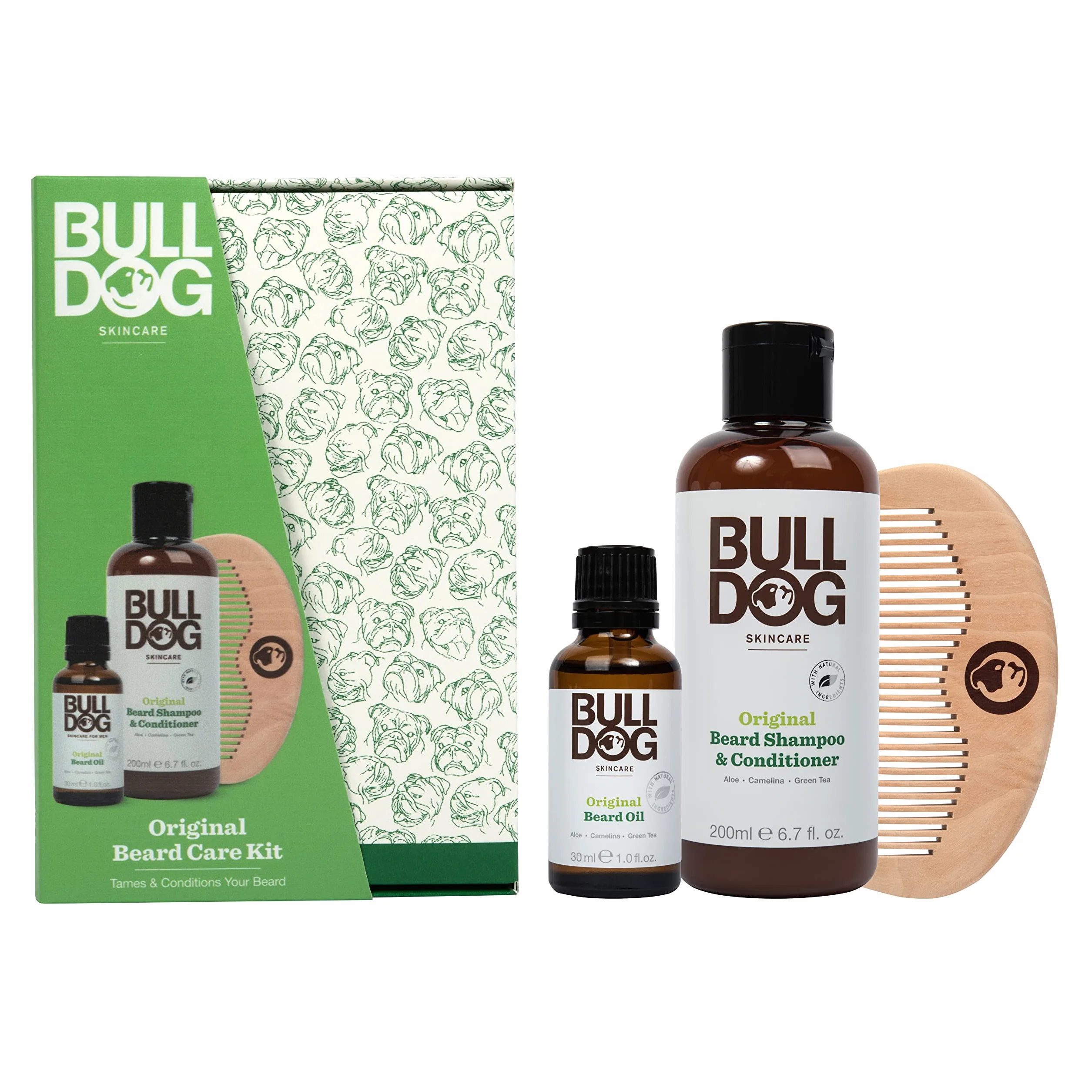 BULLDOG Bulldog Skincare oryginalny zestaw do pielęgnacji brody, oryginalny zapach (1 x oryginalny szampon i odżywka do brody 200 ml, x1 olejek do brody