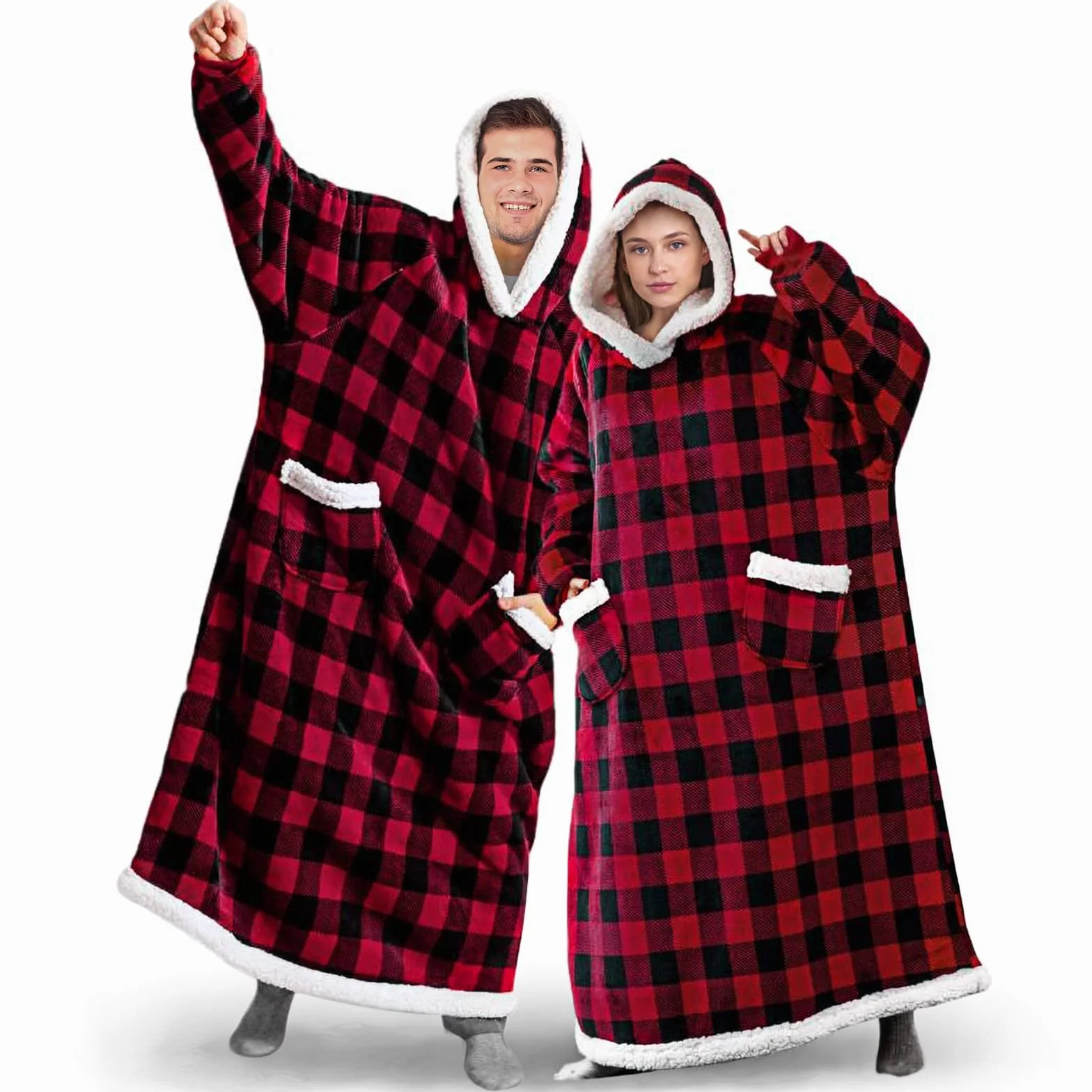 Sherpa bluza z kapturem oversize, miękka, ciepła, koc z rękawami