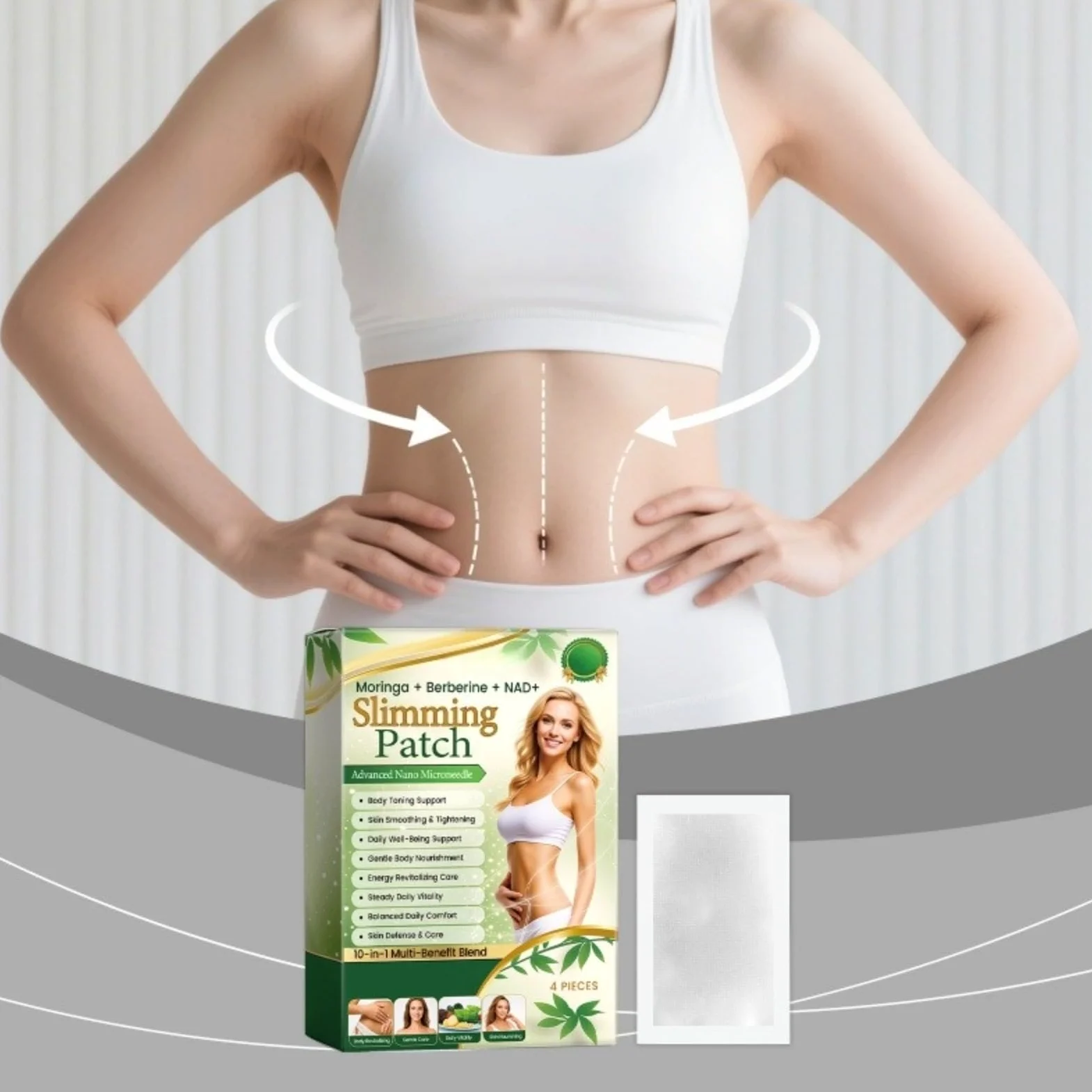 Plaster Nano Microneedle Odchudzający Pakiet Moringa x Berberine 10 w 1, naturalne składniki, łatwa w aplikacji, niewidoczna pod ubraniem, idealna dla mężczyzn i kobiet