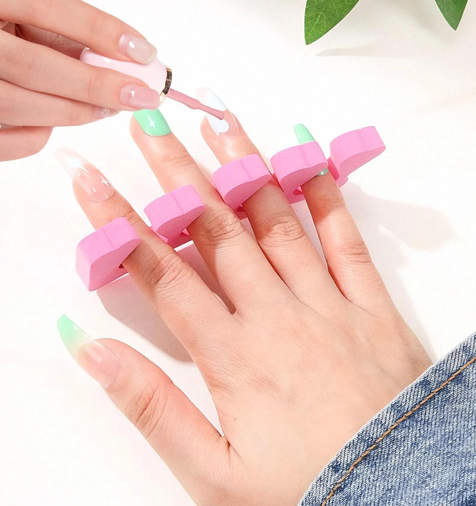 24 sztuki separatorów palców, lakier do paznokci, miękka pianka, separatory palców, antypoślizgowe podkładki dystansowe do manicure, komfortowe, różowe