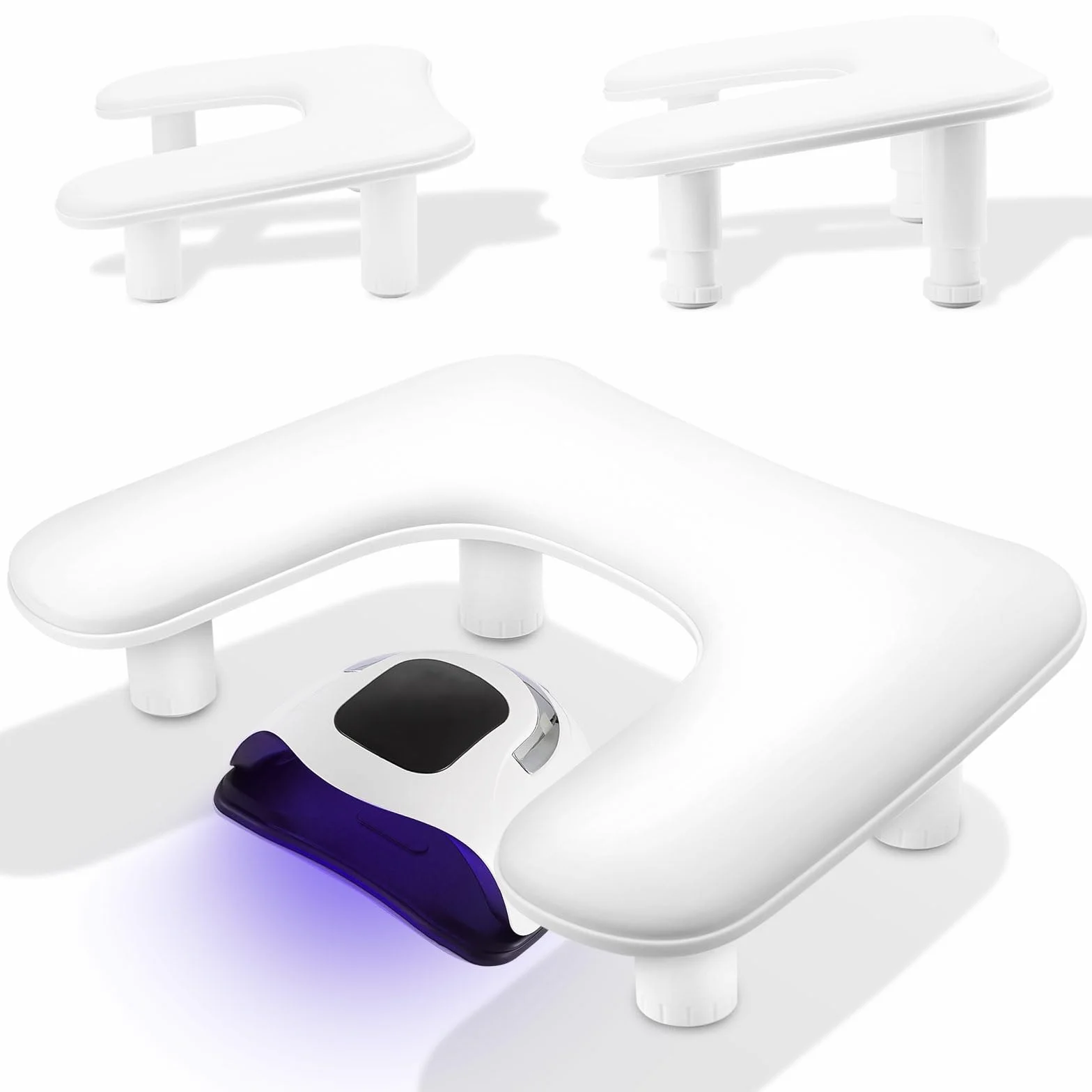 Ergonomiczna podpórka na dłonie U-shape - regulowana wysokość, biała skóra PU, poduszka na nadgarstek dla techników paznokci i salonu
