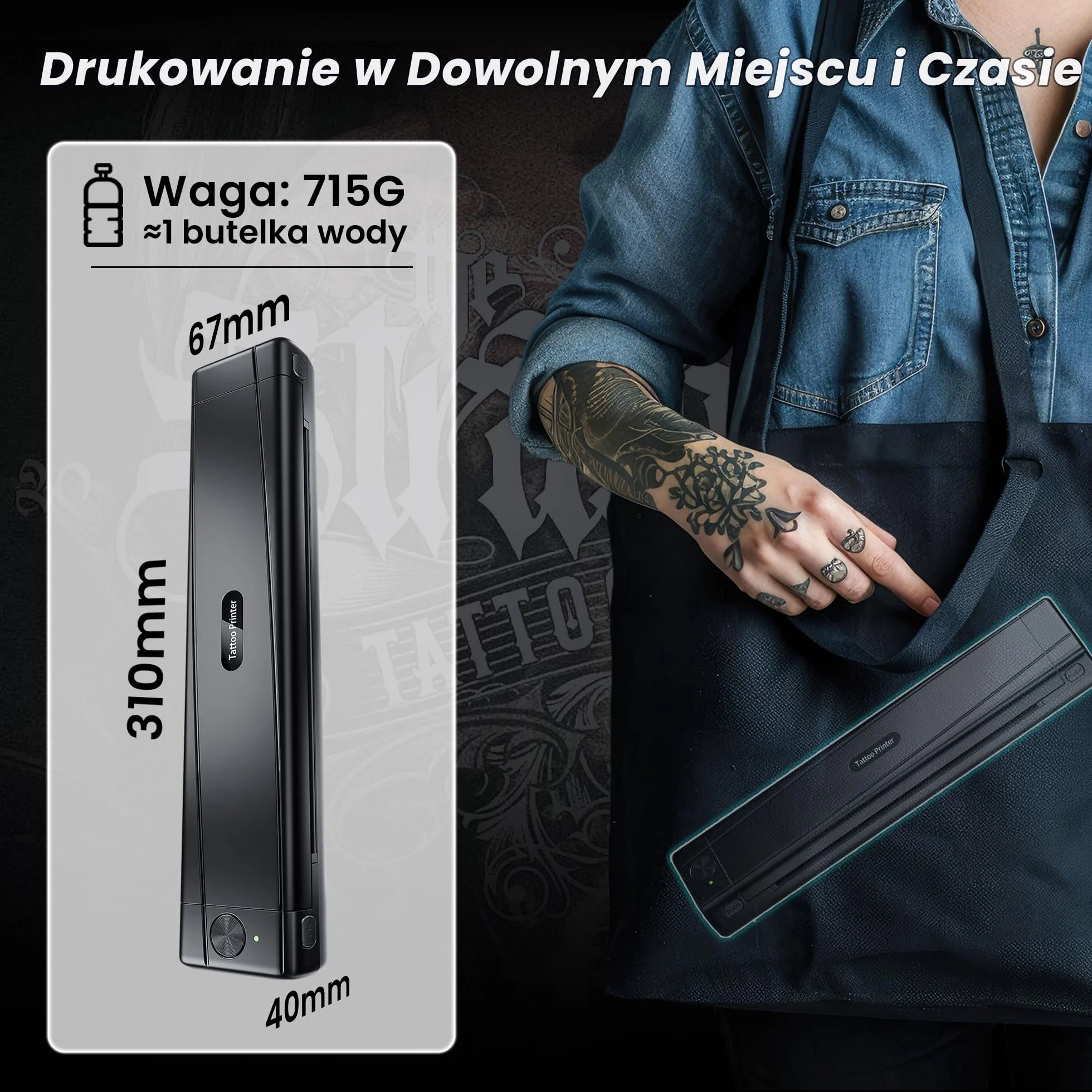 TATTMUSE Drukarka do tatuażu Bluetooth, drukarka szablonowa, 10 sztuk papieru, drukarka transferowa do tatuażu ze smartfonem, PC, drukarka termiczna dla artystów tatuażu i początkujących
