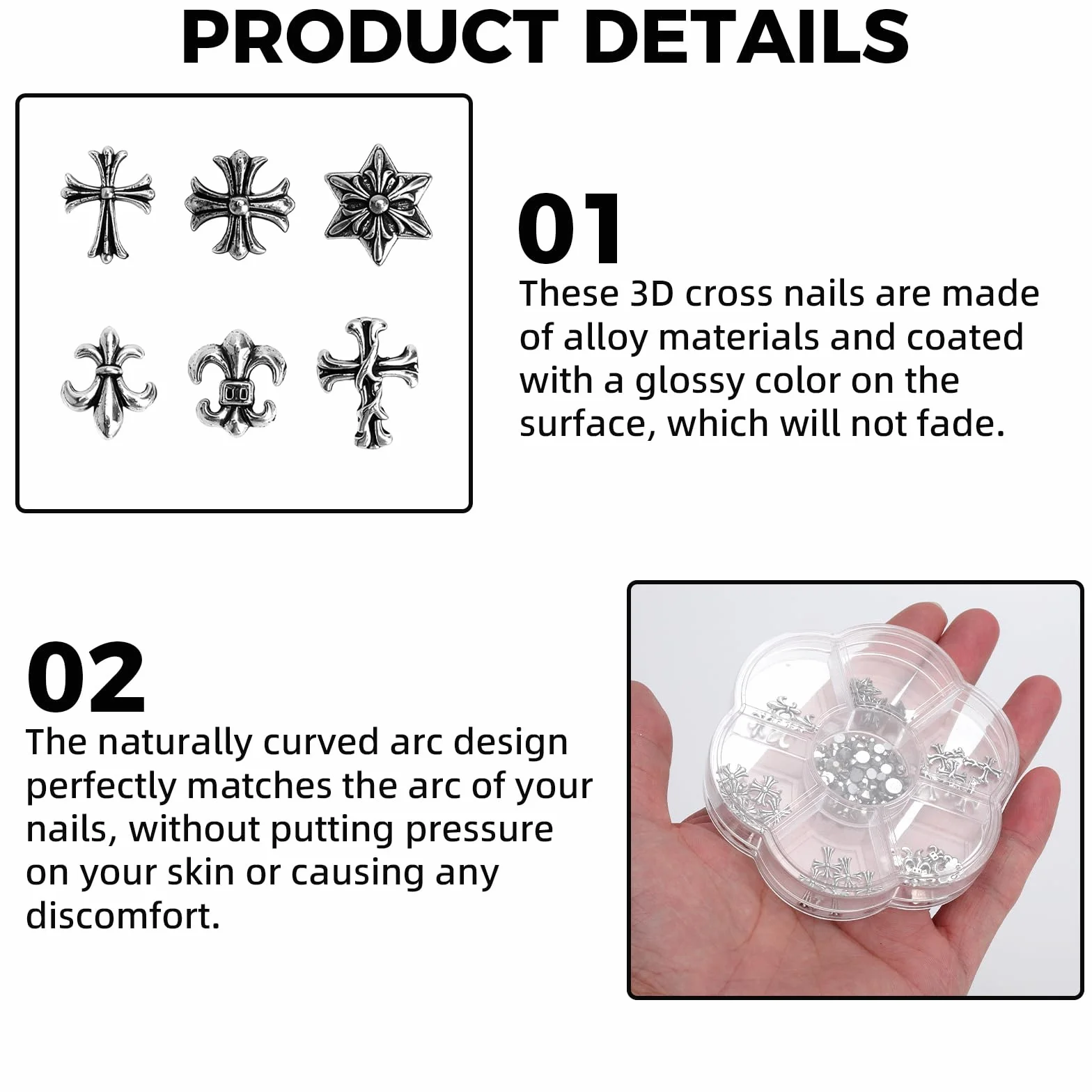 Zestaw 230 sztuk charmsów do paznokci w kolorze srebrnym, vintage Nail Art Charms kamienie, srebrne ozdoby do paznokci i kamienie do paznokci, zawieszki do paznokci, łącznie z pęsetą