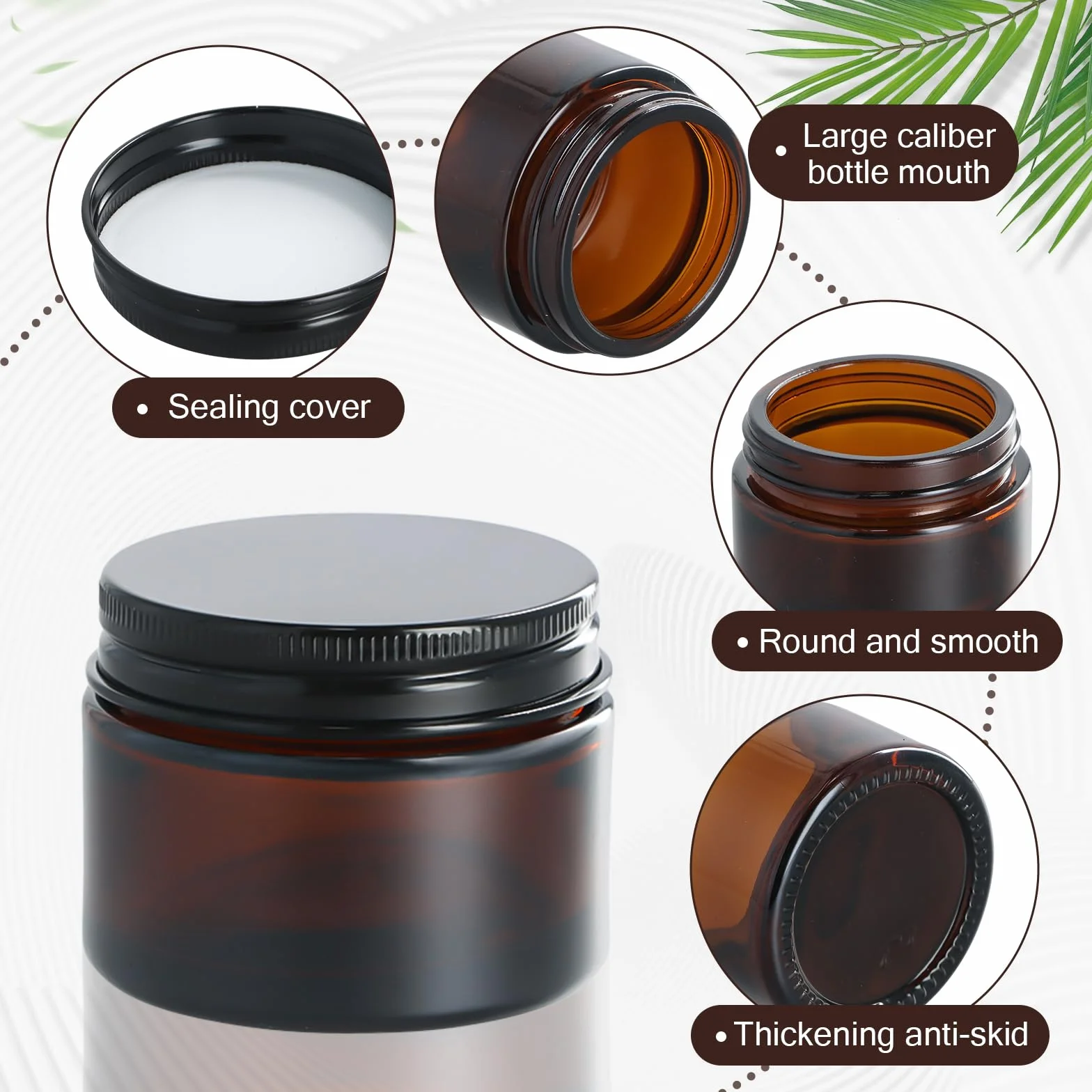 8 szt. Słoiki ze szkła bursztynowego 20 ml 30 ml 50 ml, podróżne, kosmetyczne słoiki z pokrywkami, 2 łyżki i klej, puste pojemniki na krem w proszku, odporny na promieniowanie UV, szczelność (20 ml+