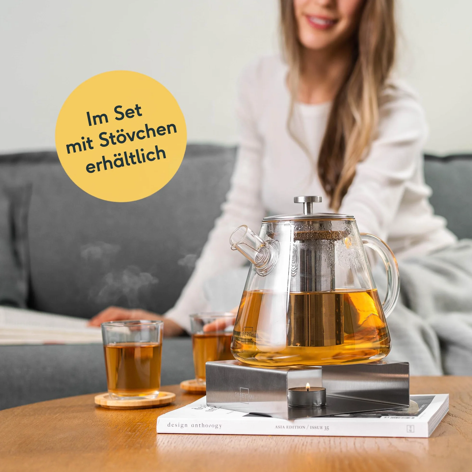 SILBERTHAL Szklany dzbanek do herbaty ze zdejmowanym zaparzaczem ze stali nierdzewnej 1,5 l