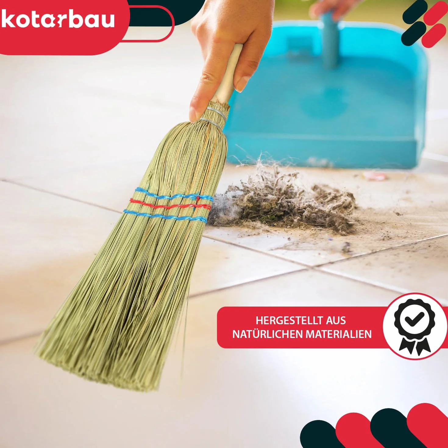 KOTARBAU® Mini szczotka do ryżu 20 cm z drewnianym trzonkiem 10 cm zmiotka ręczna