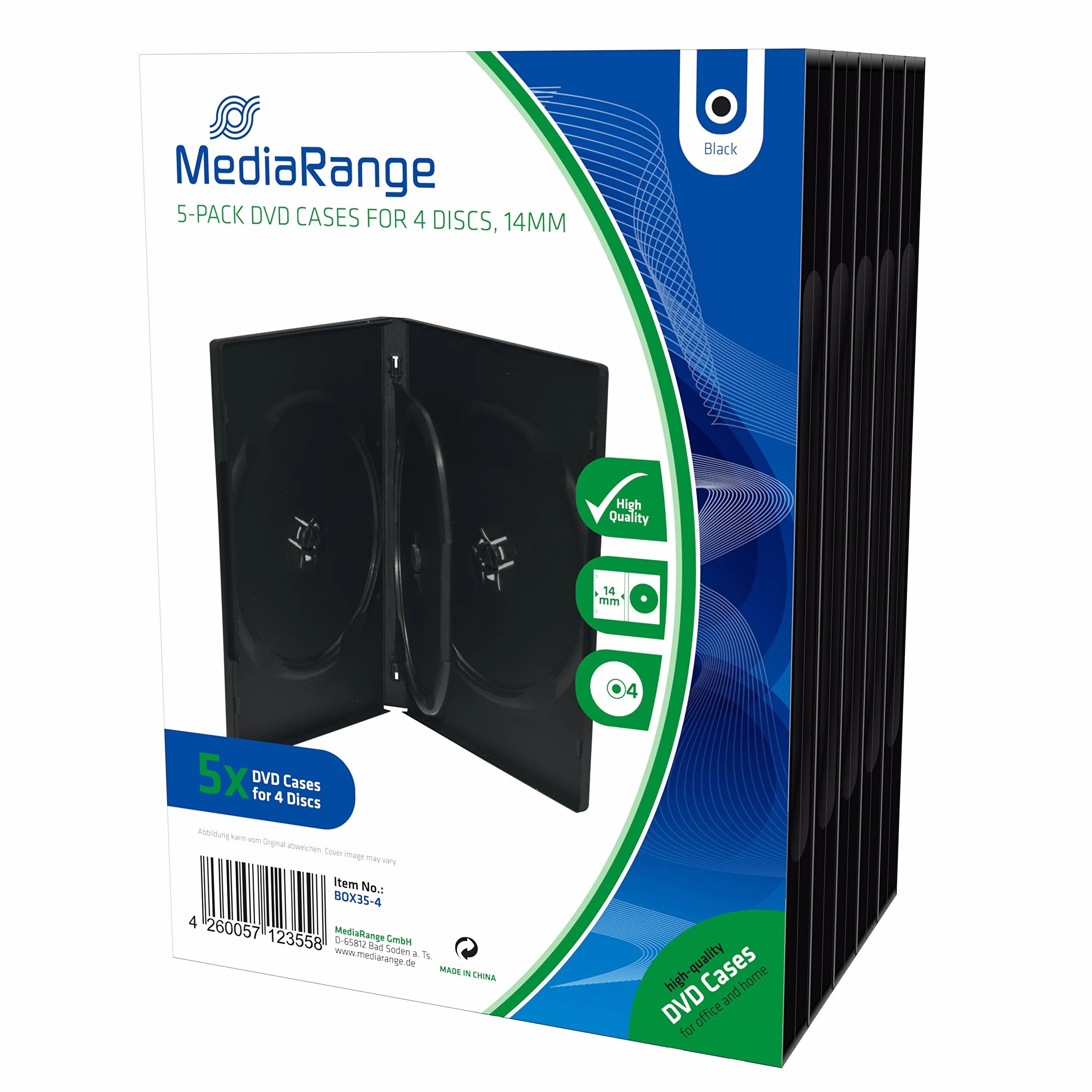MediaRange Puste etui na płyty DVD na 4 płyty, 14 mm, czarne, opakowanie 5 sztuk