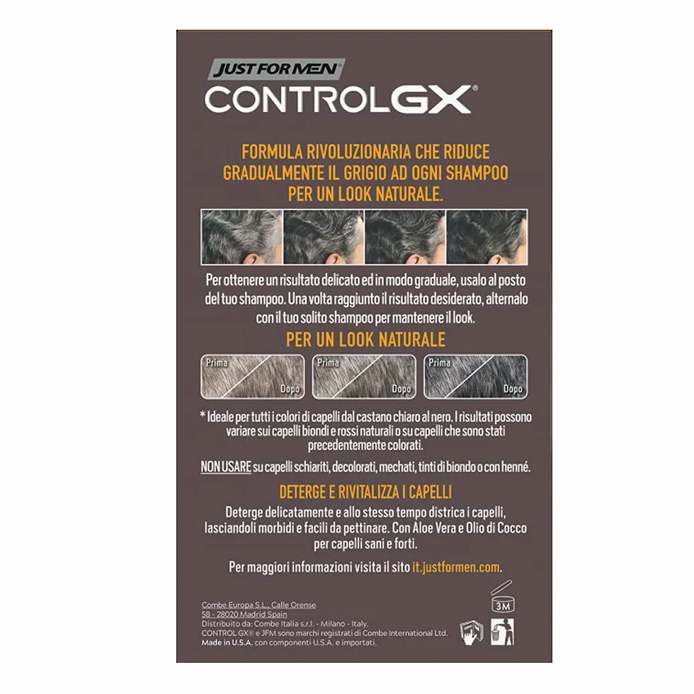 Just for men Control GX, Grey Reducing 2-w-1 Szampon i odżywka do szarego powietrza, nowa formuła ulepszona - Wszystkie odcienie, 118 ml