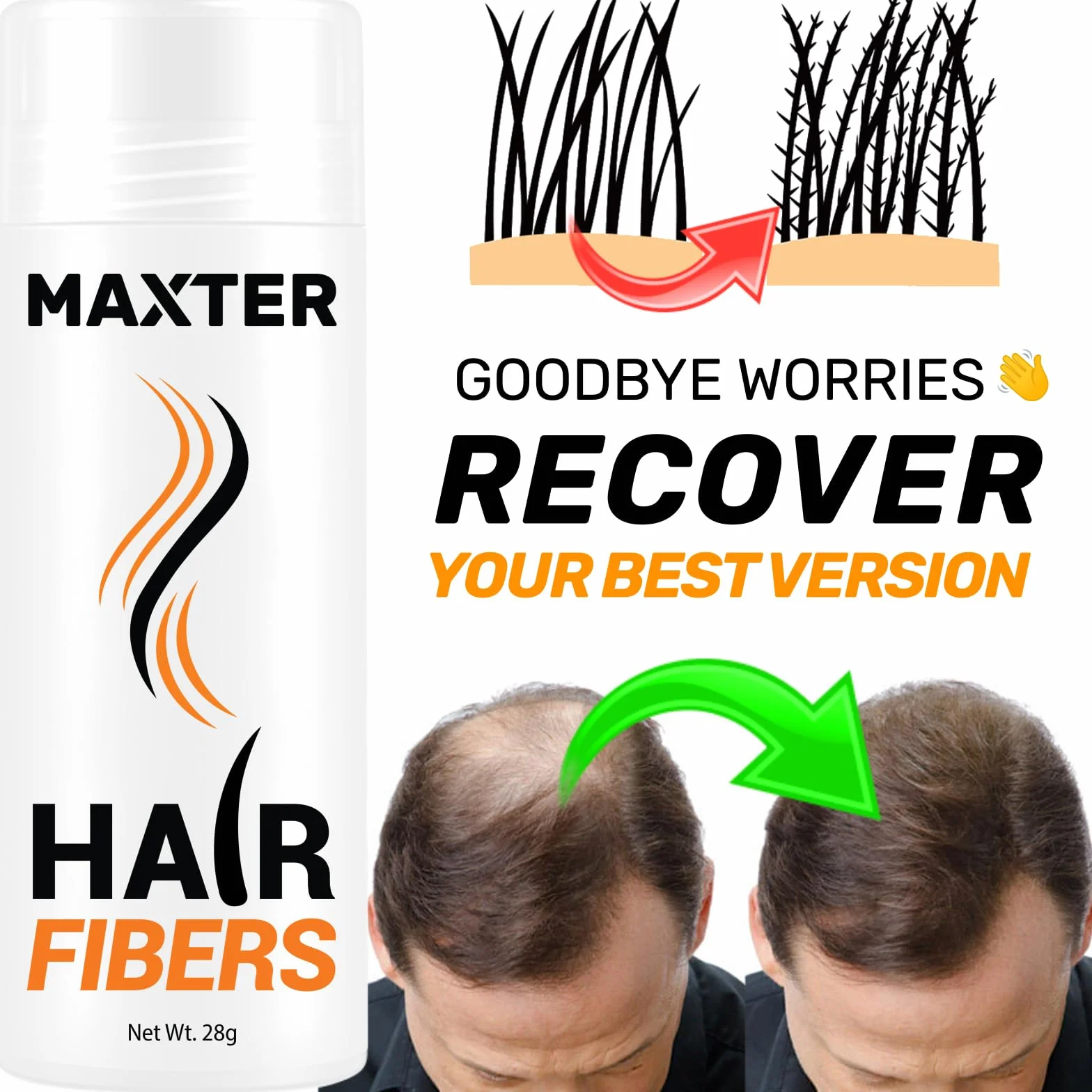 Maxter Puder do zagęszczania włosów – puder do włosów do maskowania wypadania włosów – puder do włosów dla mężczyzn i kobiet – mikrofibra w proszku – Hair Fiber – czarny puder do włosów