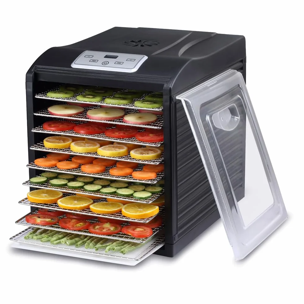 BioChef Arizona Sol 9 tacek, cyfrowy wyświetlacz, timer, wyjmowane tace ze stali nierdzewnej, bez BPA, 600 W (czarny)