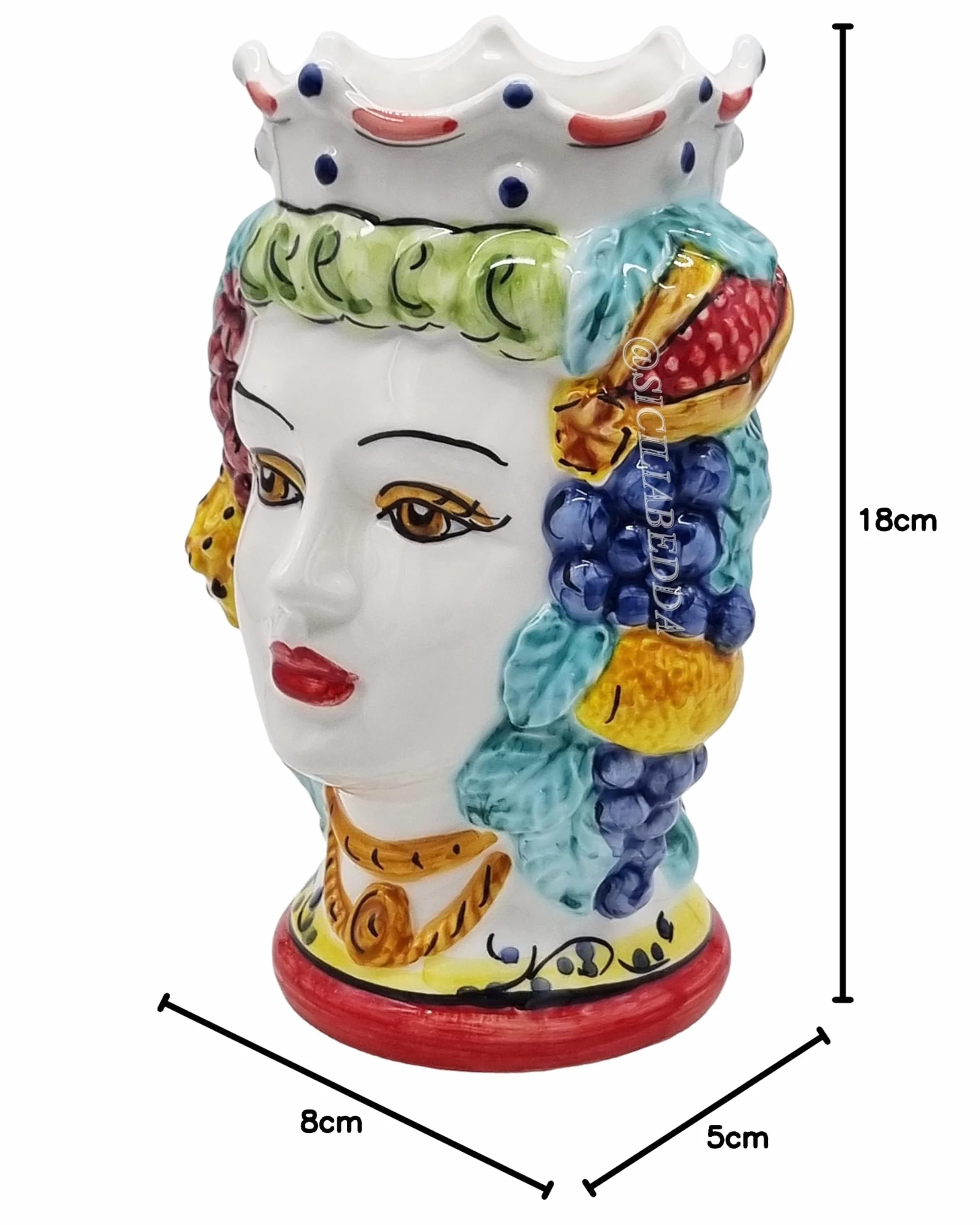 Sycylijskie ceramiczne główki mour z CALTAGIRONE 18 cm Kobieta Czerwona Korona