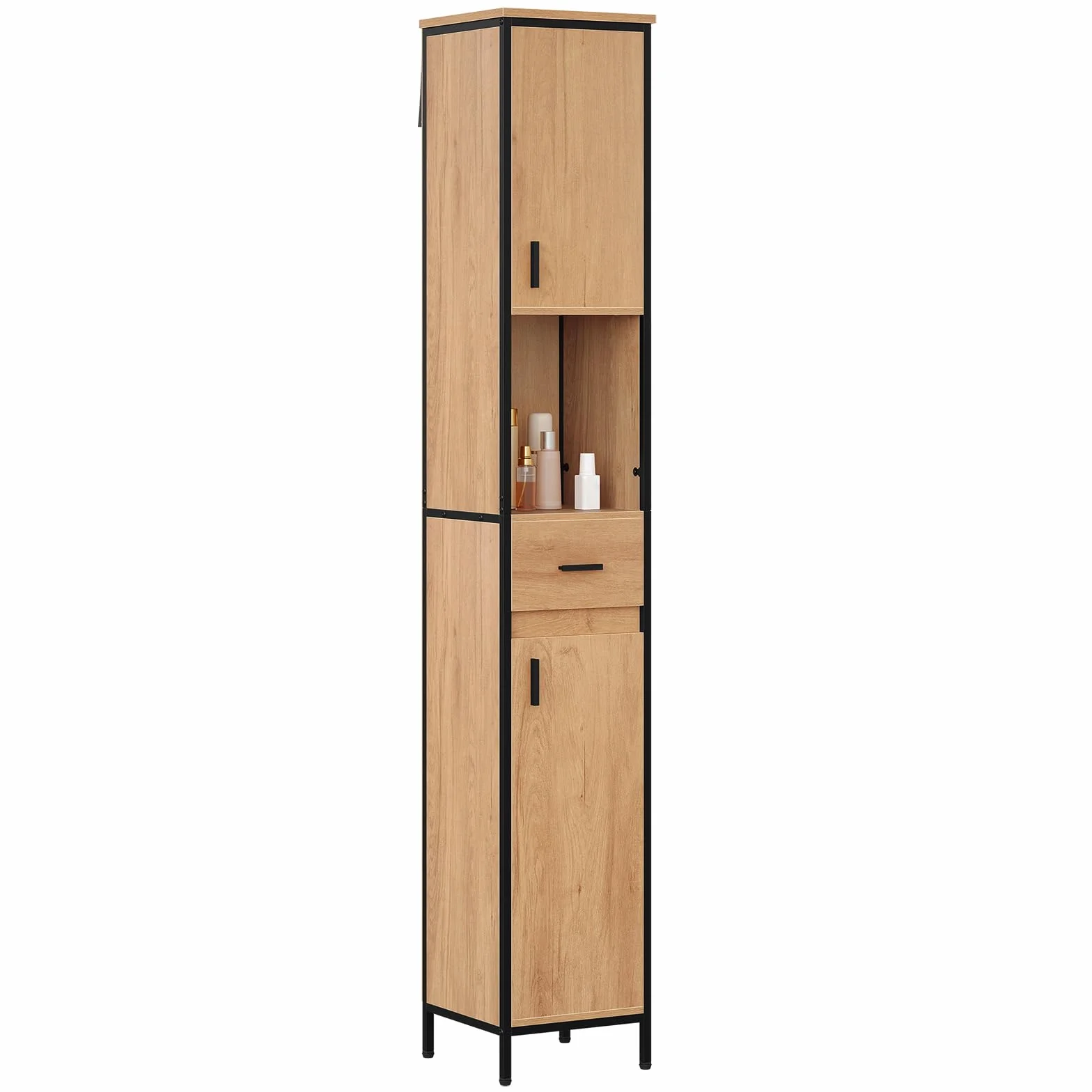 EUGAD szafka łazienkowa stojąca 30x180x30 cm ciemny dąb jasny