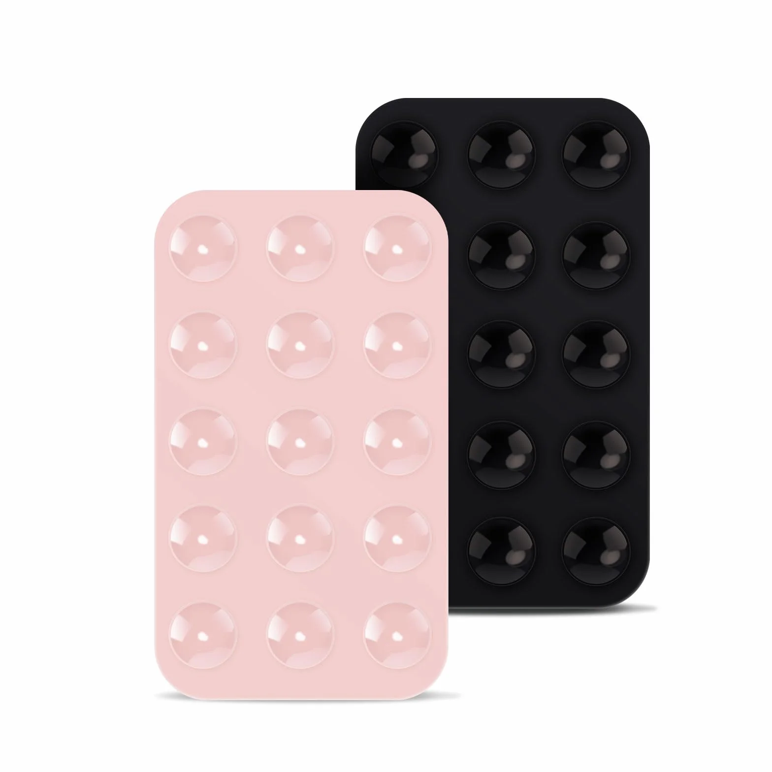 2szt Dwustronny Uchwyt na Telefon z Przyssawka, Silikonowy Uchwyt na Przyssawke z Tylu Telefonu Wielofunkcyjna Przylepka Etui Telefon z Przyssawka Pod Prysznic Lusterko (Czarny, Jasnorózowy)