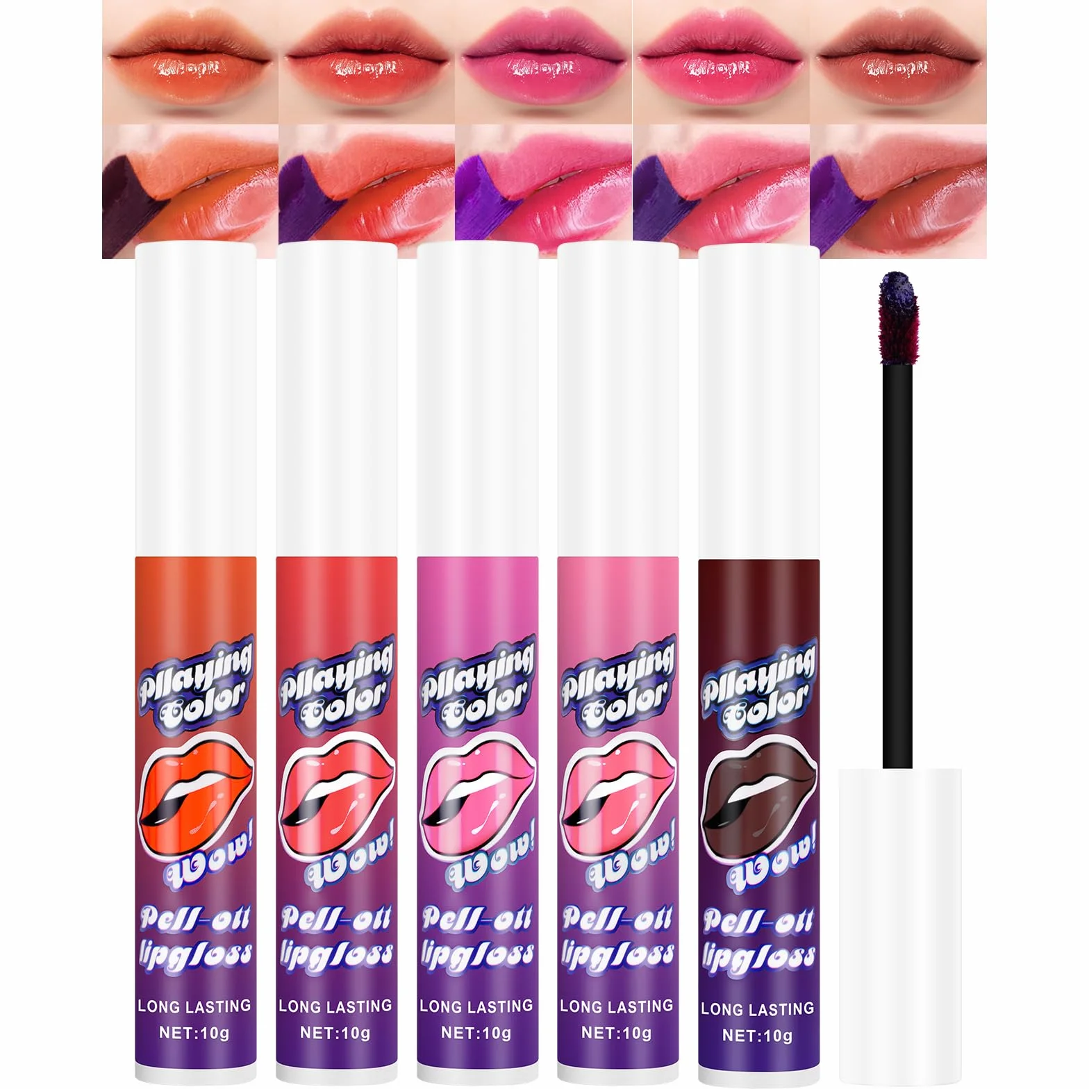 Peel Off Lip Stain Zestaw 5 Kolorów, Odciek do ust z matowym wykończeniem, długotrwały i wodoodporny, wysoce pigmentowany, błyszczyk do ust pozostanie na cały dzień