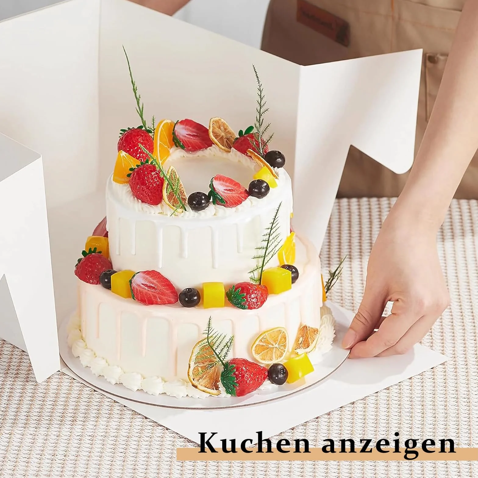 Pudełko na tort, 30,5 x 30,5 x 20,5 cm, wysokie pudełko na tort, 5 sztuk, wysokie pudełko na tort, karton na tort z oknem, okrągłe deski do ciasta i taśmą, pudełko na ciasto