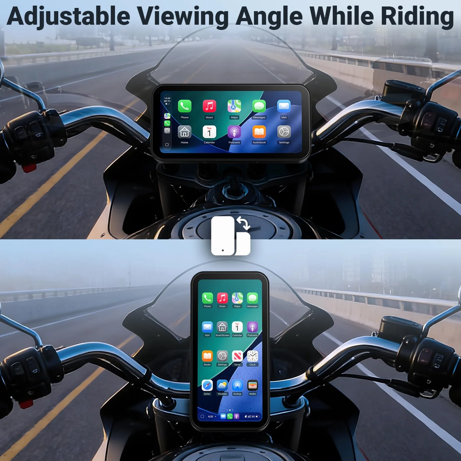 622 bezprzewodowy ekran CarPlay do motocykla, 6" wodoodporny ekran dotykowy z czujnikiem światła, obsługuje bezprzewodowe CarPlay i Android Auto, Bluetooth, nawigacja GPS