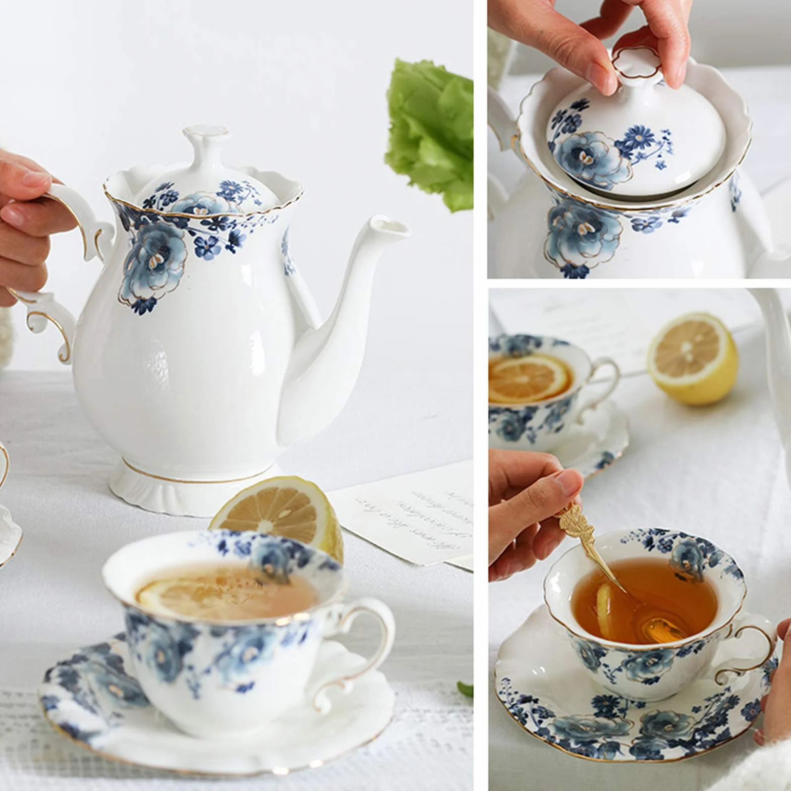 fanquare 15 sztuk zestaw do herbaty z porcelany niebieskie kwiaty, zestaw do kawy, zestaw ceramiczny do kawy, zestaw ślubny dla dorosłych