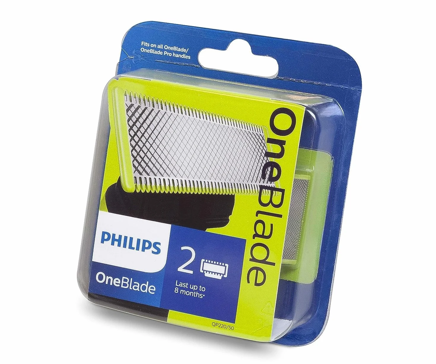 Wymienne ostrze Philips OneBlade - Pasuje do wszystkich uchwytów OneBlade - 200 ruchów na sekundę - Przycinanie, modelowanie i golenie włosów każdej długości - 2 ostrza - QP220/50