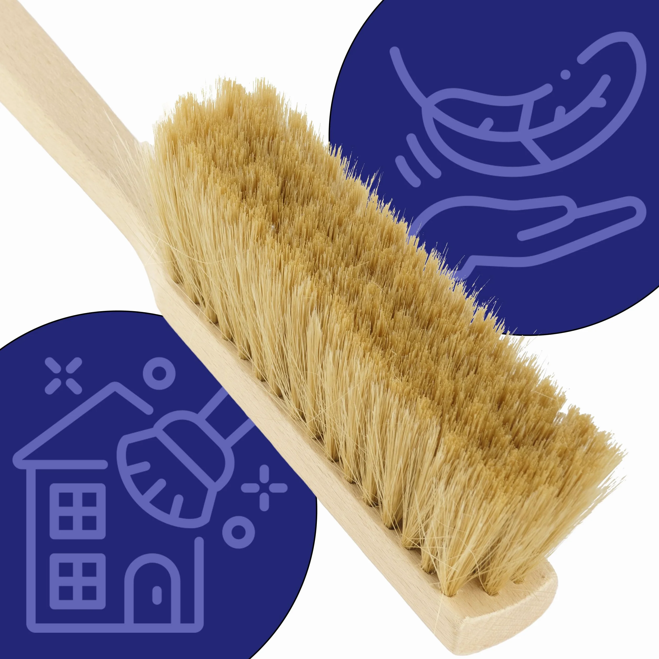 Zmiotka z Naturalnego Włosia EKO Miotełka z Rączką 30,5 x 7 x 4 cm Zamiatacz Szczotka do Domu, Biura, Magazynu Drewniana Miotła do do Ręki Nie rysuje Powierzchni