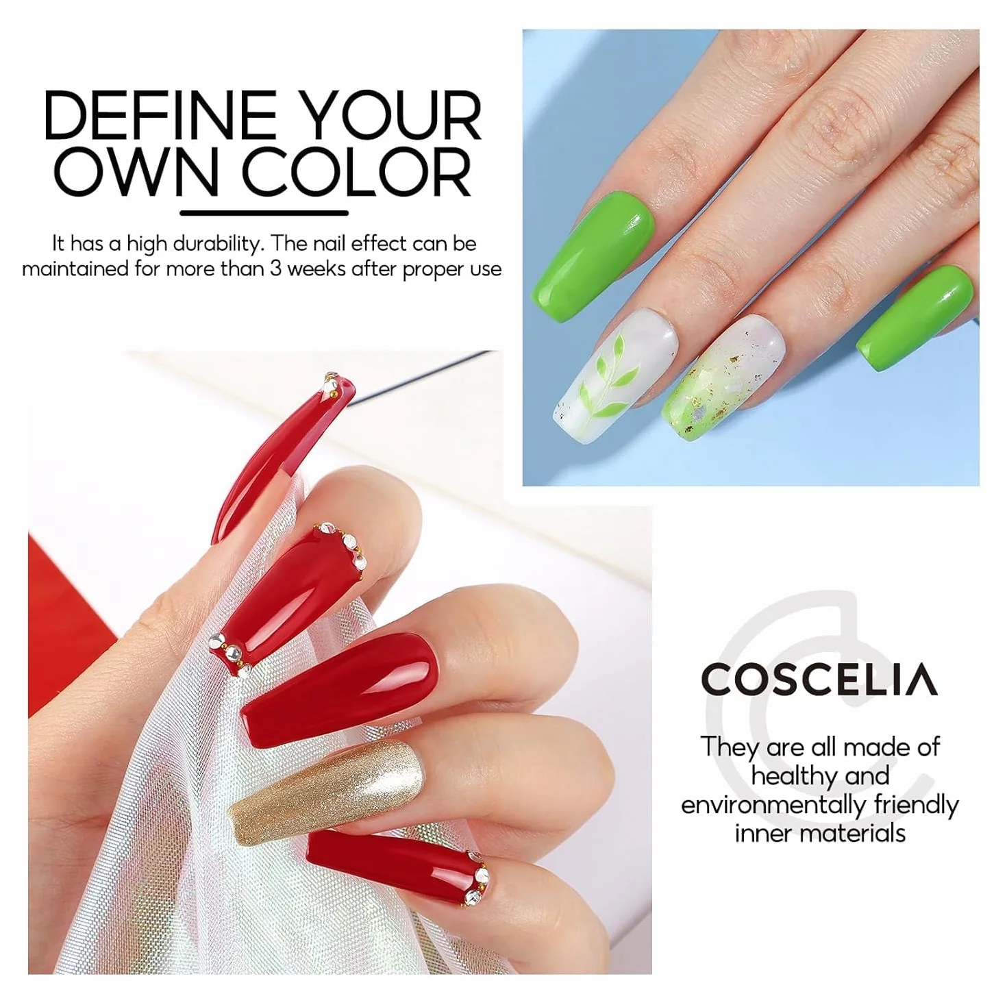 Coscelia Lot Base Coat i Top Coat 2-kawałkowy, 10ml półtrwały podkład żelowy bezkwasowy długo działający Base Top Coat