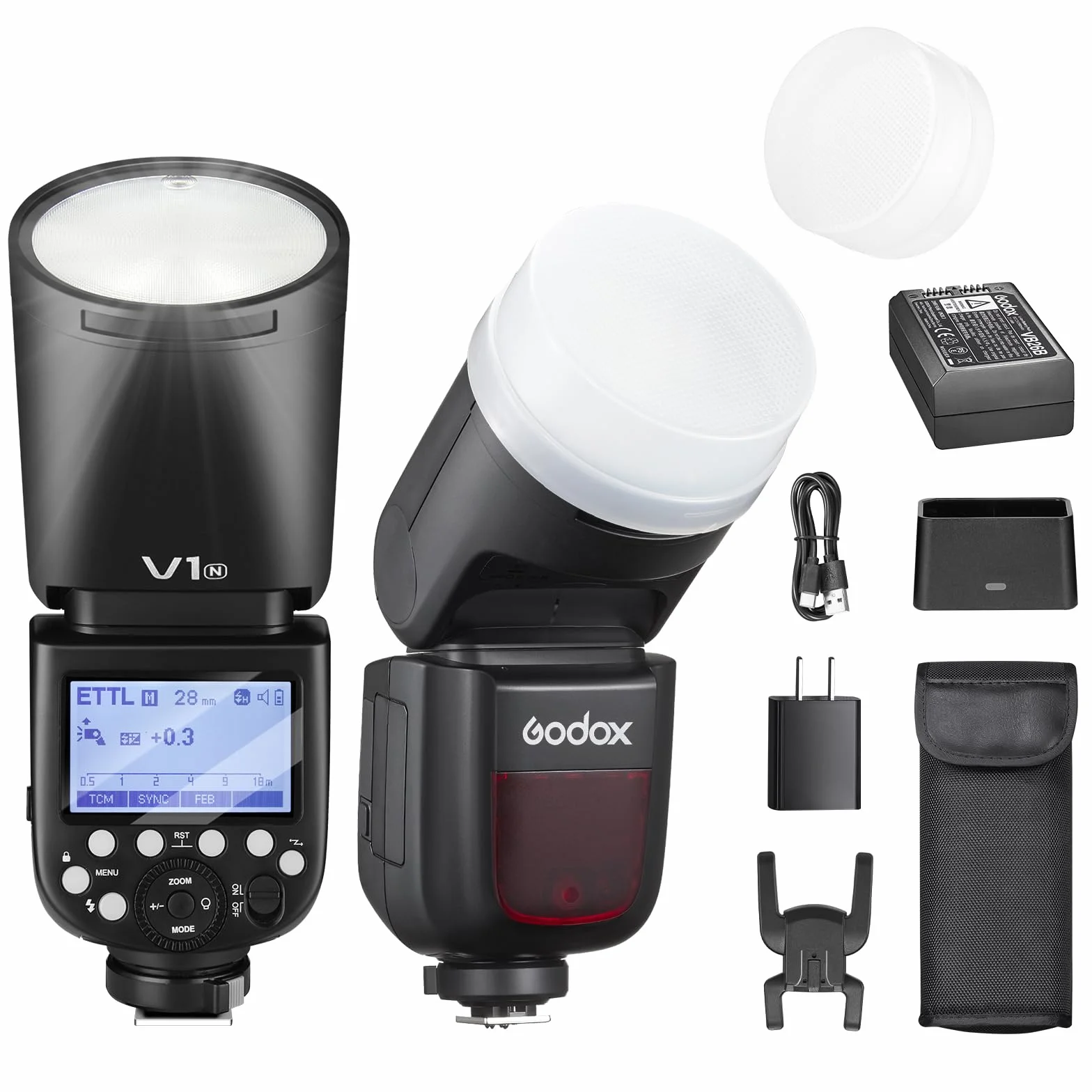 GODOX V1N okrągła lampa błyskowa, 76 W, Speedlite, profesjonalna, okrągła lampa błyskowa 1/8000 HSS 2.4G Wireless X System i-TTL z akumulatorem litowo-jonowym 2600 mAh, kompatybilna z Nikon